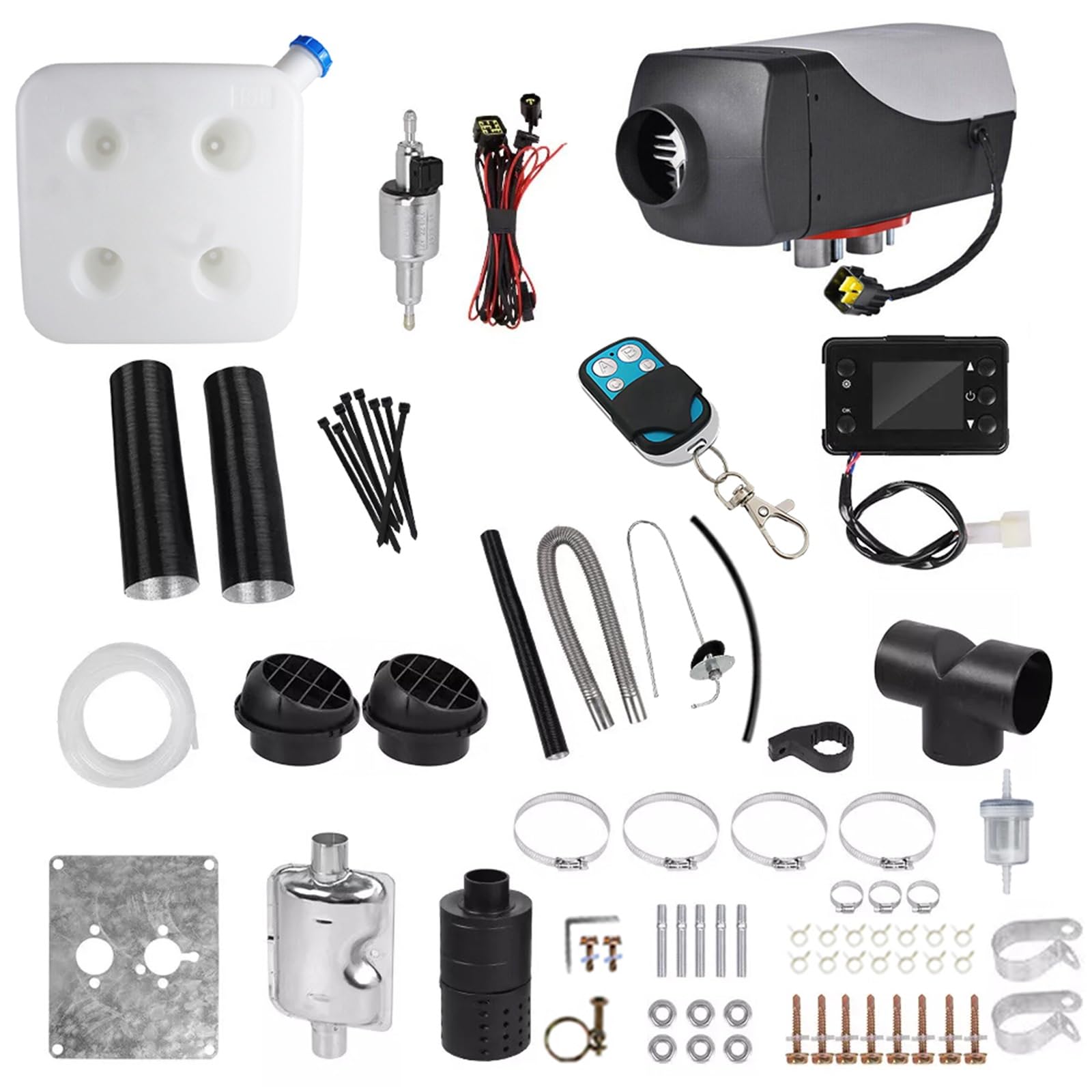 sports flyfree 5KW / 8KW 12V Air Diesel Heater Vehicle Heater Set 4 Holes Parking Fast Heating with LCD Display For Truck Boat Motorhomes Touring Car Campervans Caravans (Black-Grey 15L 5kw)