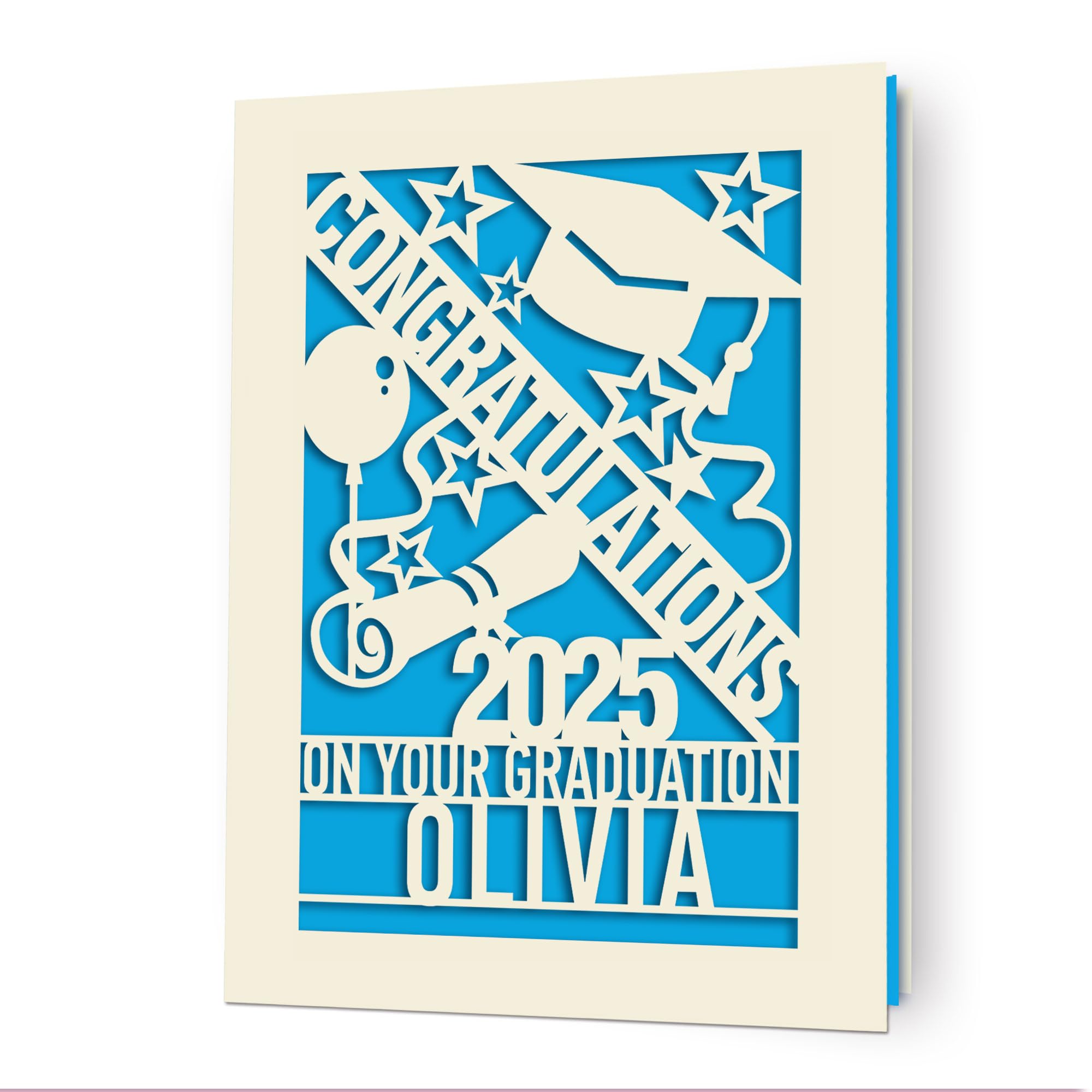 EDSG Graduation Cards 2025 Personalized Graduation Gifts Custom Congratulations Card Grad Cards Paper Cut Congrats Grad Card for High School College Her Him Son Daughter Classmate (Blue)