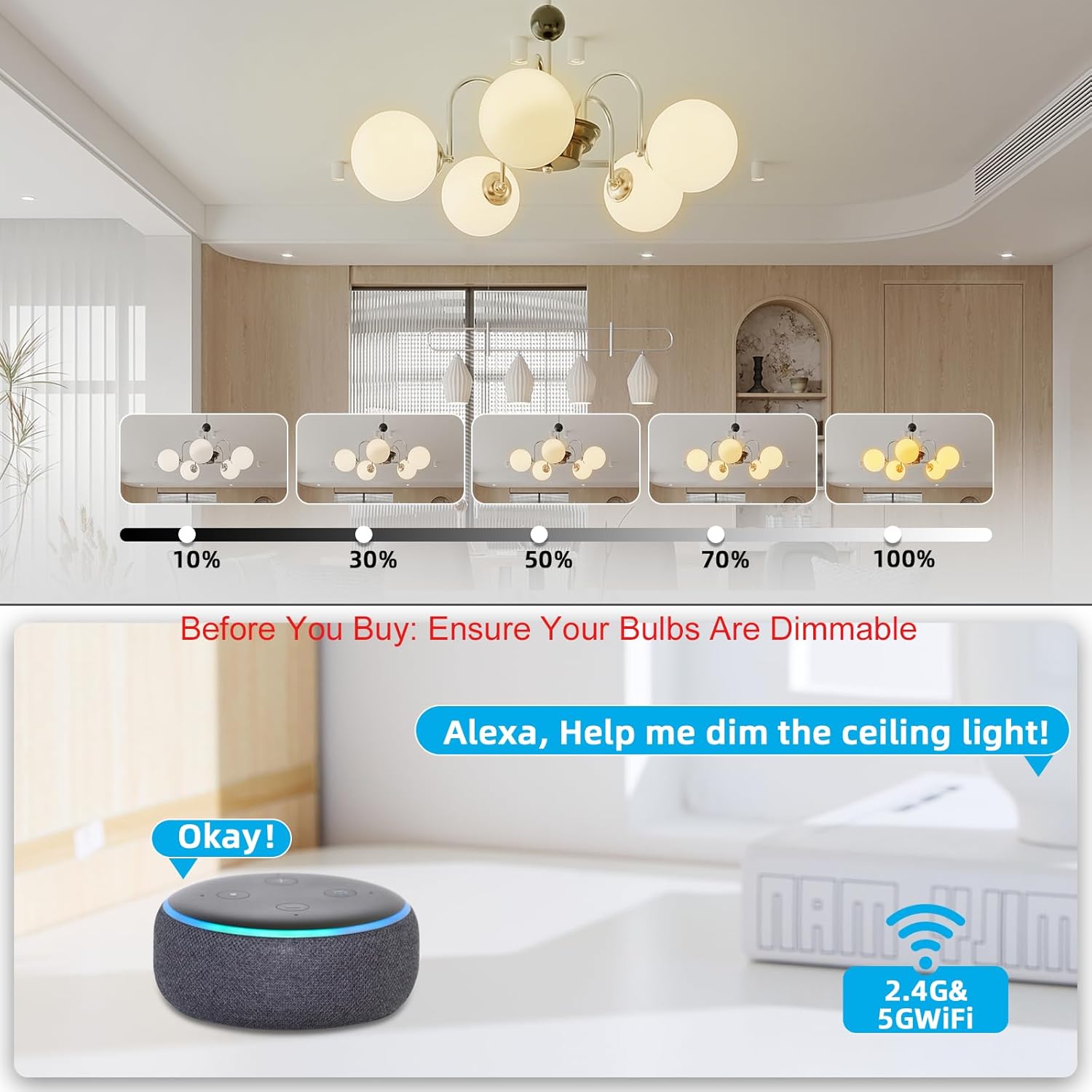 Wireless Dimmer Switch, Remote Light Switch and Receiver kit, Work with Alexa Voice Control, Smart Wall Switch Lighting Fixture for Dimmable LED/CFL INC/HAL Bulb of Ceiling Pendant Lamps, ETL Listed 4 71aoHcIufmL. SL1500