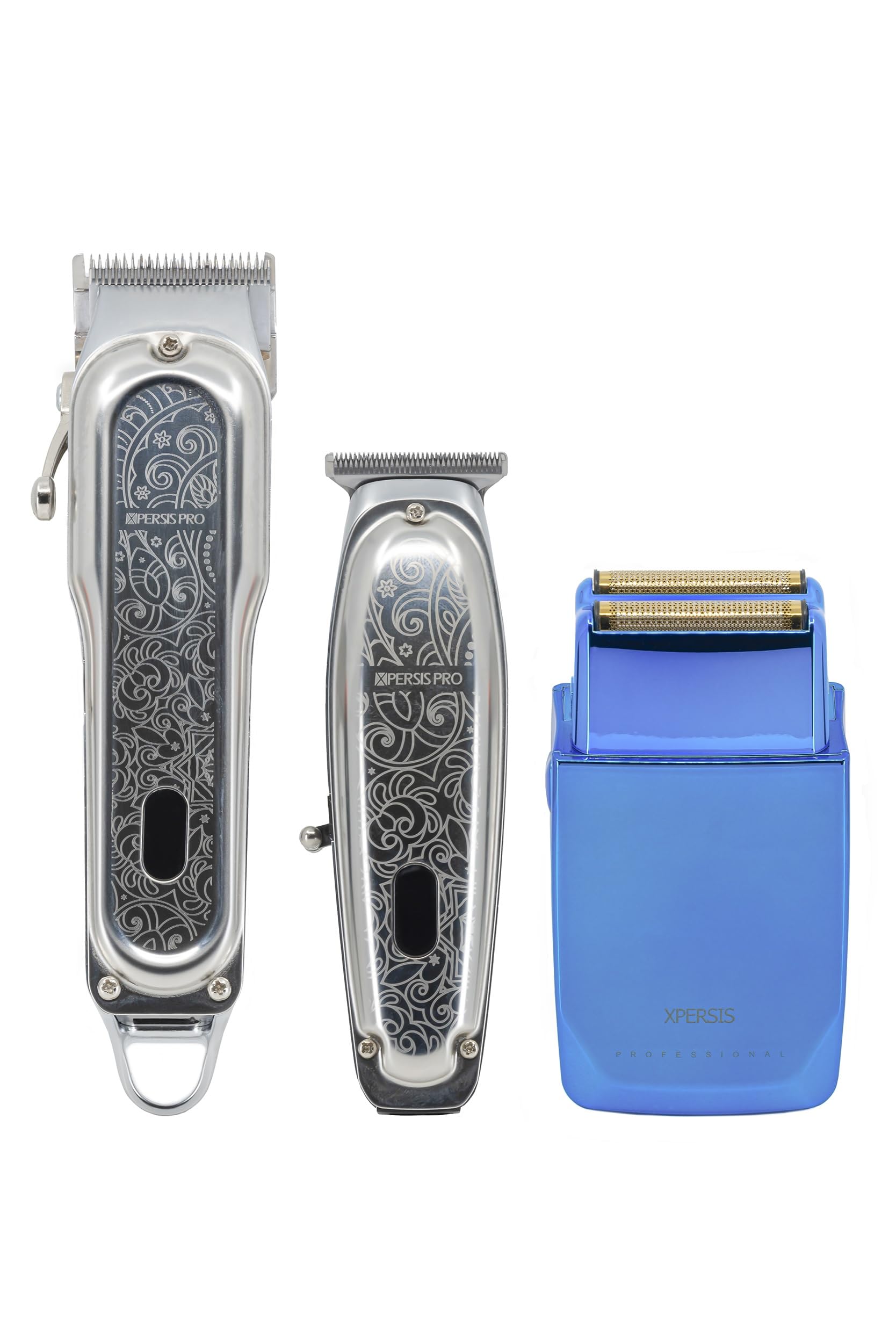 XPERSIS PRO Cordless Hair Clipper + Hair Trimmer for Mens and Barbers +Shaver with Sharp Blades, Cord/Cordless Electric Razor for Mens Silver & Blue