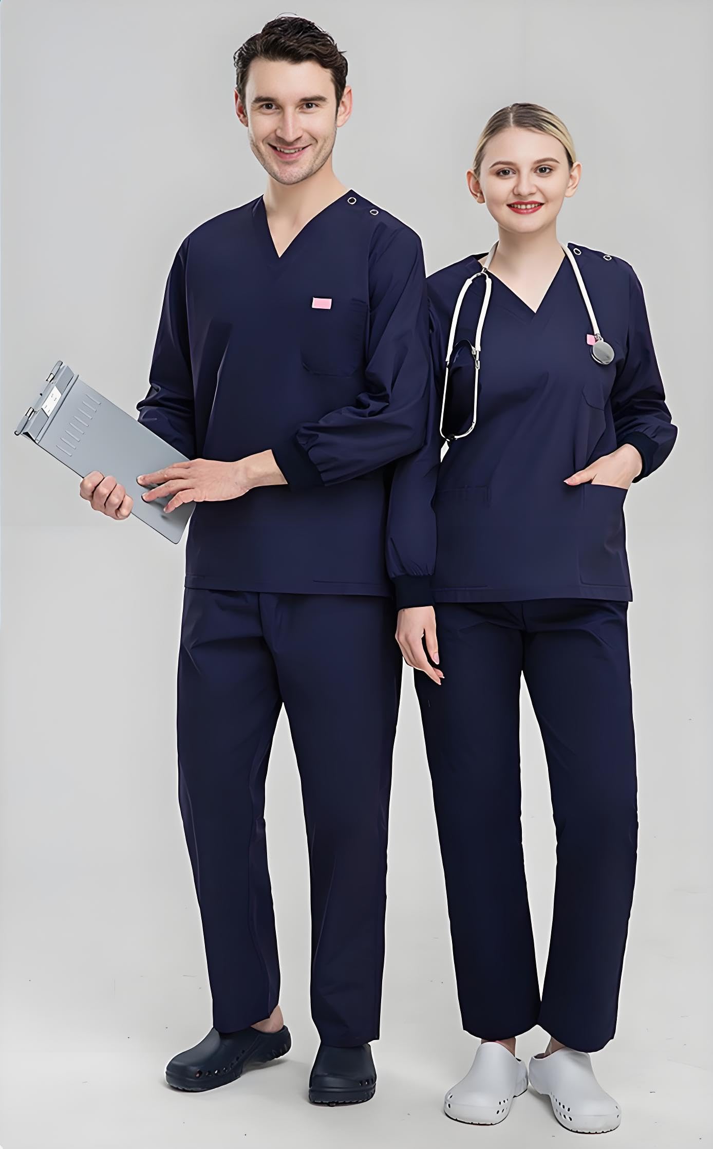 Conjunto de ropa quirúrgica médica para mujer, conjunto de ropa quirúrgica negra para mujer, conjunto de ropa quirúrgica para manos curativas para mujer (azul marino, manga larga, M, M)