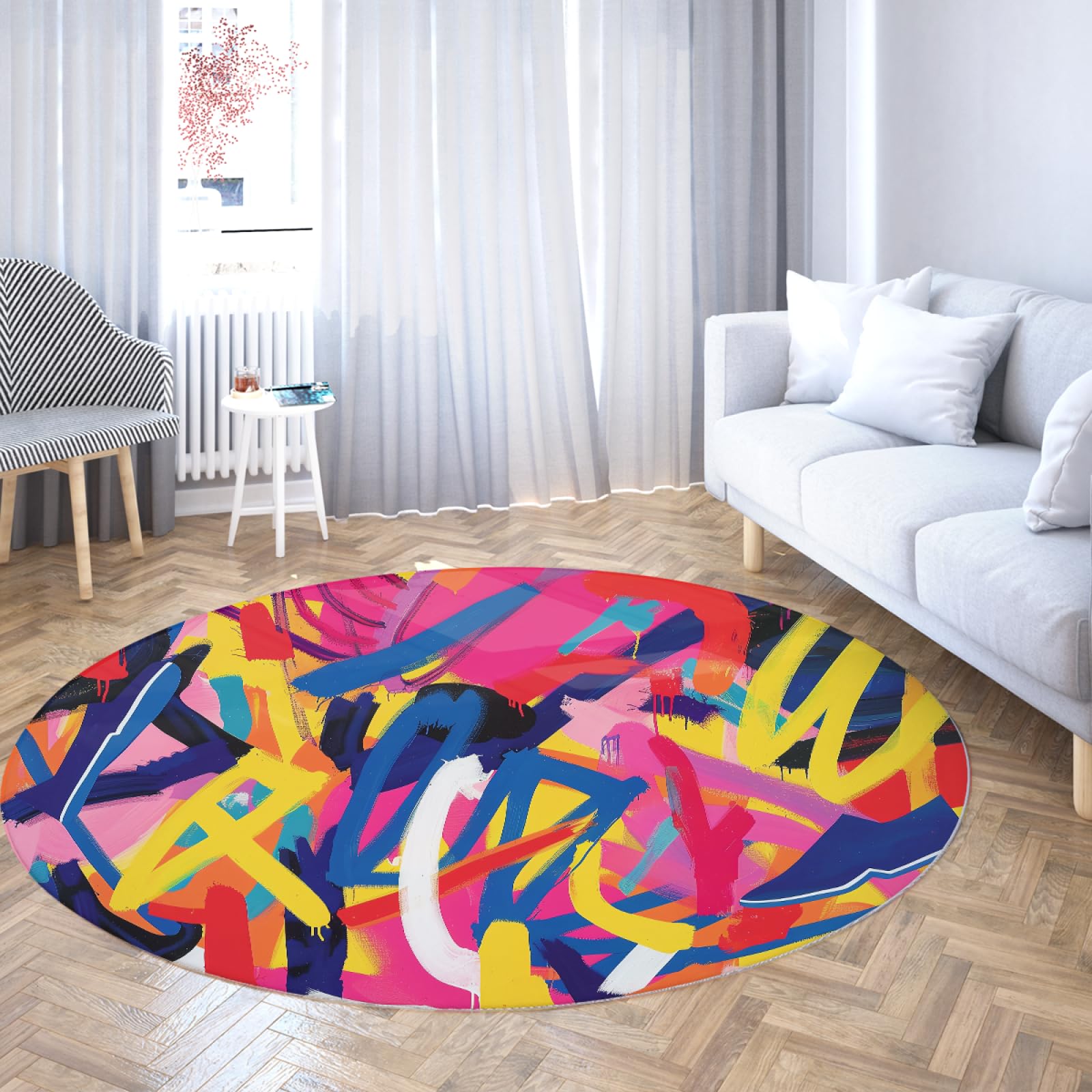 Tapis antidérapant lavable rond 240cm pour éliminer les glissades du salon