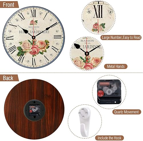 Miniatura 10 de Reloj de pared de cocina  Reloj de pared decorativo para el hogar, reloj de pared silencioso de 14 pulgadas sin tictac de cuarzo, funciona con