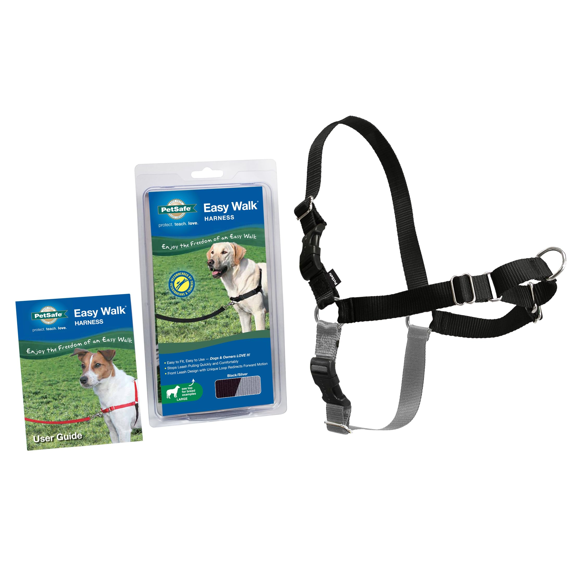 PetSafe Harnais Easy Walk avec Boucle Anti-Traction Et Laisse De 1,8 M, Promenade Confortable pour Vous Et Lui - 4 Points De RÃglage â€“ RÃsistant, Facile Ã€ Mettre Et Enlever â€“ Noir, Taille L