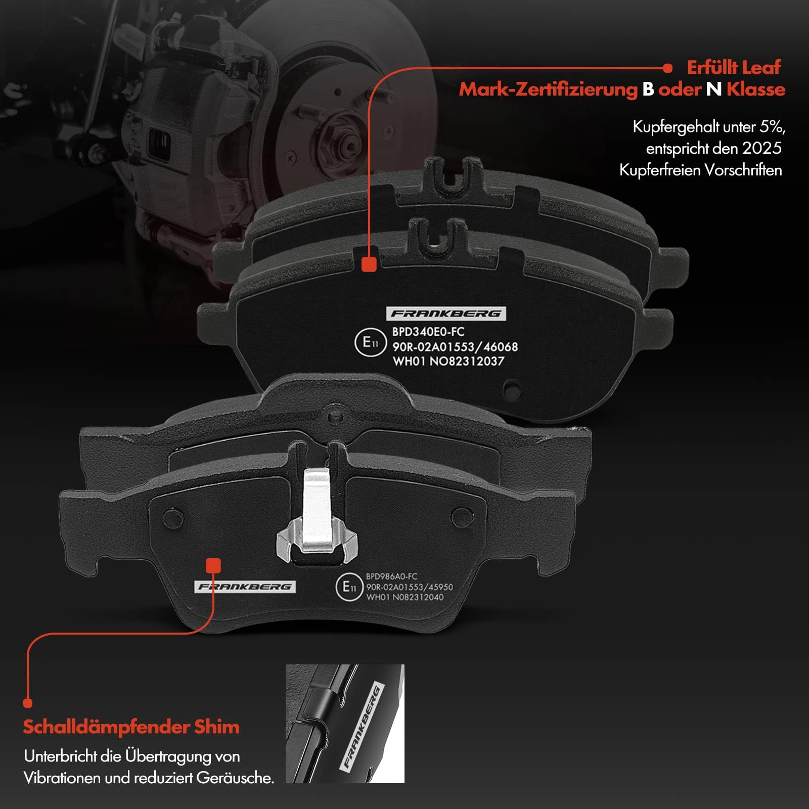 Frankberg 8 pastillas de freno delanteras y traseras 0004200305 | Compatible con: Clase E Cabriolet A207, Coupé Clase C C204, Clase C W204, Clase C Modelo T S204, Coupé Clase E C207