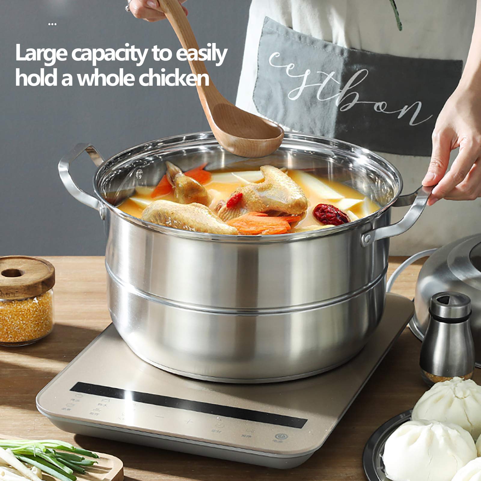 Cuit-vapeur 3 étages Inox + Couvercle Verre – Cuisson Saine, Tous Feux - 10