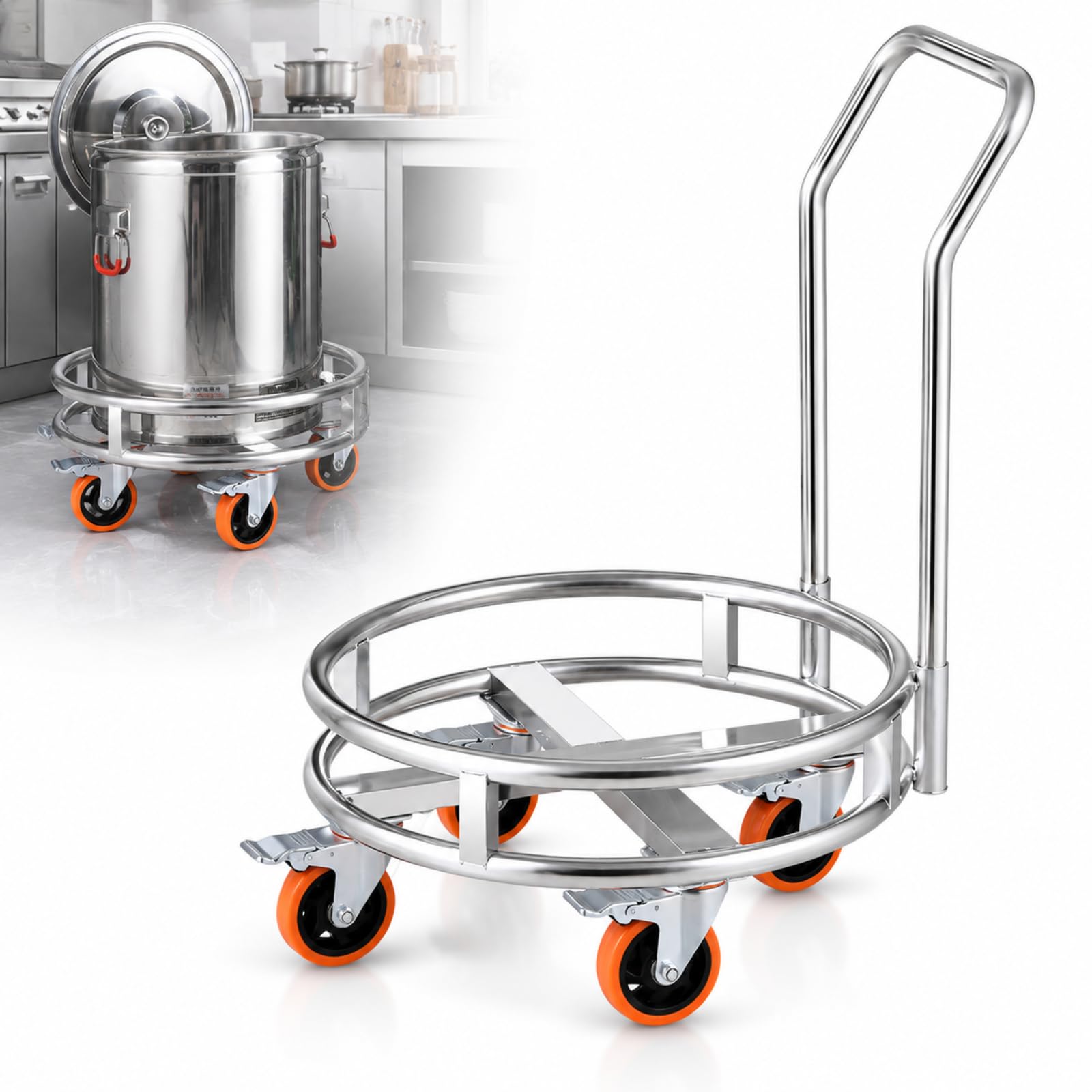 Soporte De Acero Inoxidable Para Cubos De Sopa Con Asa, Soporte Móvil Para Bombonas De Gas, 5 Ruedas Giratorias De 360°, Soporta Hasta 400 Kg, Para Cubos Y Recipientes De Cocinas Comerciales.