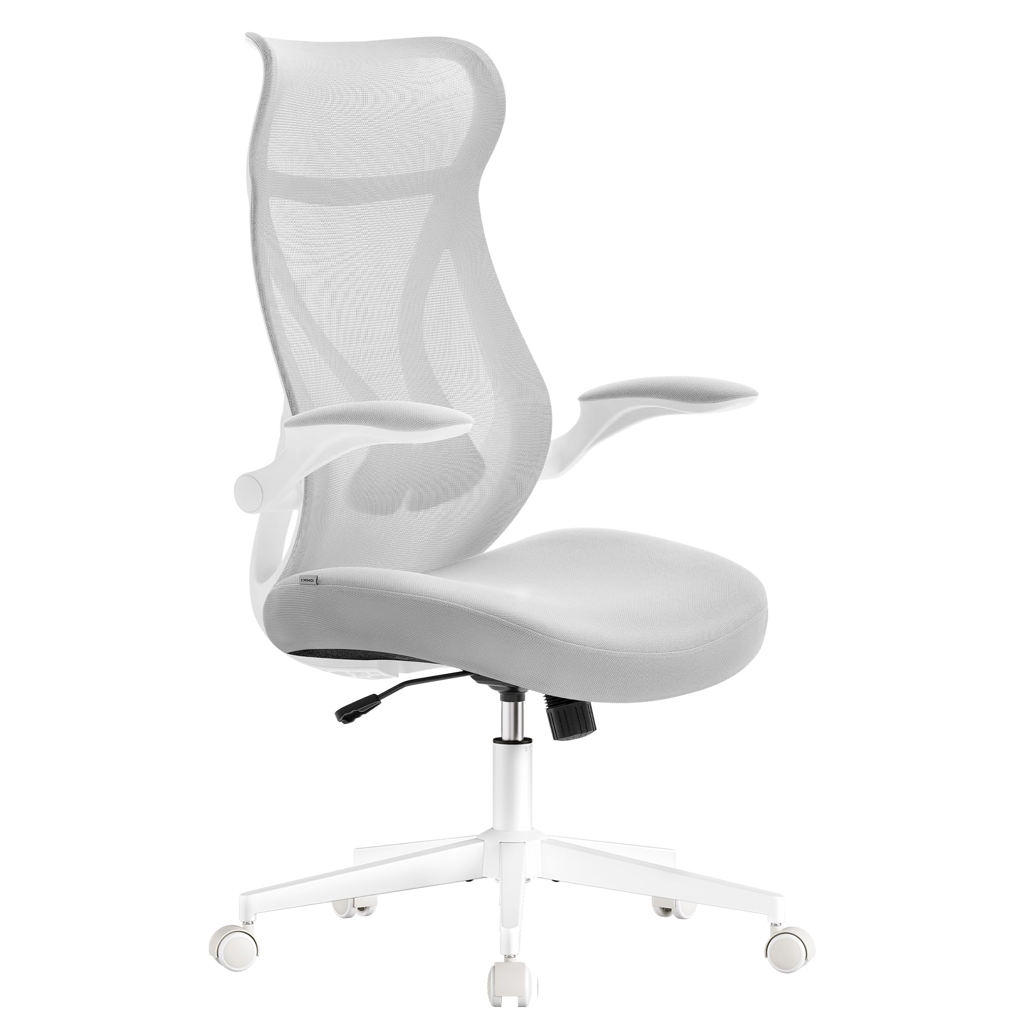 SONGMICS Bürostuhl, Schreibtischstuhl, ergonomische Rückenlehne, höhenverstellbar, hochklappbare Armlehnen, Drehstuhl mit Kopfstütze, bis 150 kg belastbar, Taubengrau OBN088GD01