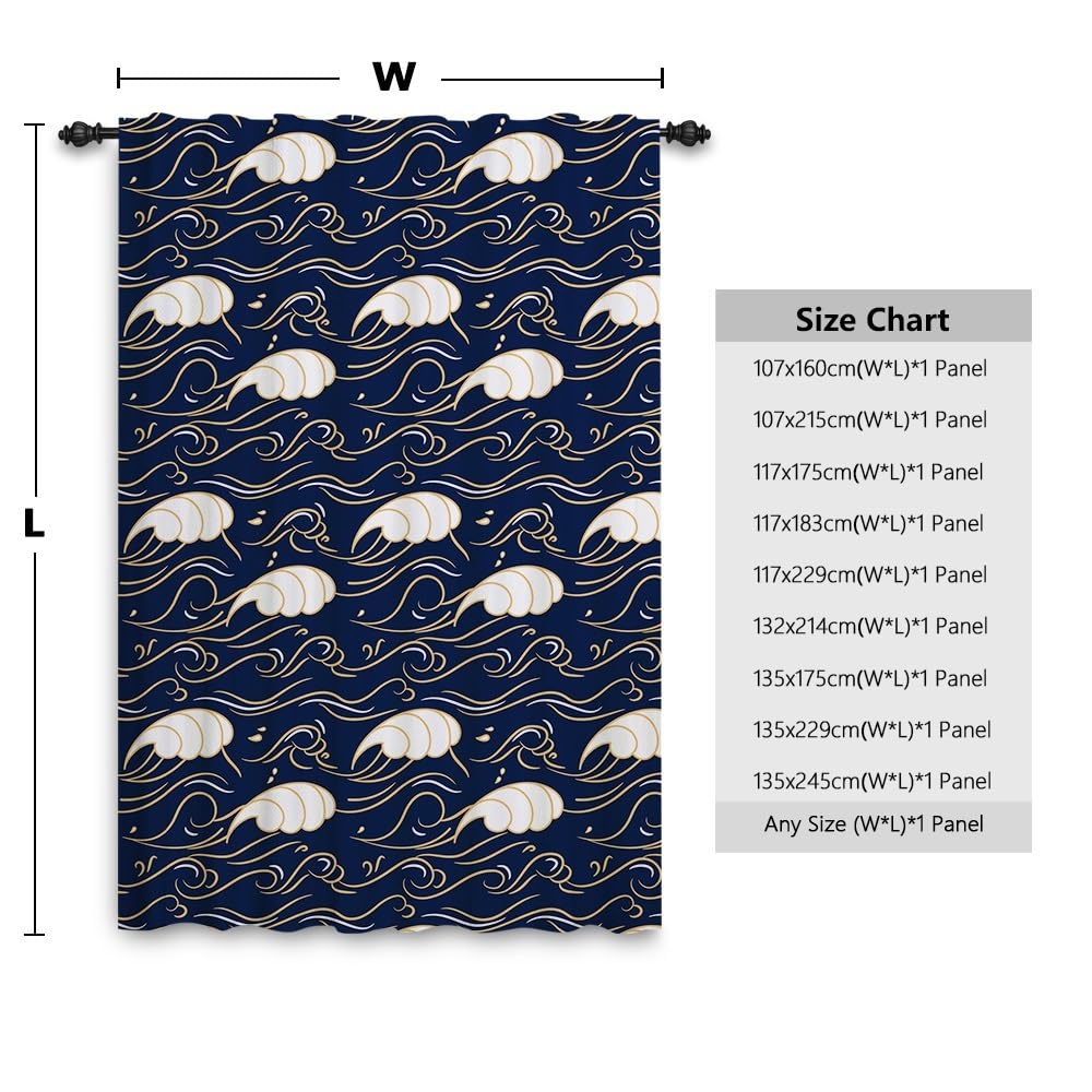 132x214cm Cortina Pliegues lápiz ondulados Estilo Marina Dibujos Cortinas con Bolsillo para Varilla Opacidad al 80% Trabilla Trasera Tratamientos Ventanas para Sala Estar Dormitorio,1 Panel