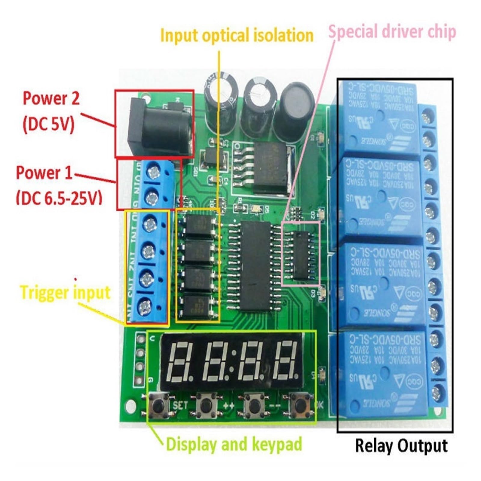 Modulo relè PLC Modulo relè timer ritardo ciclo multifunzione DC 12V a 4 canali for interblocco loop di temporizzazione autobloccante