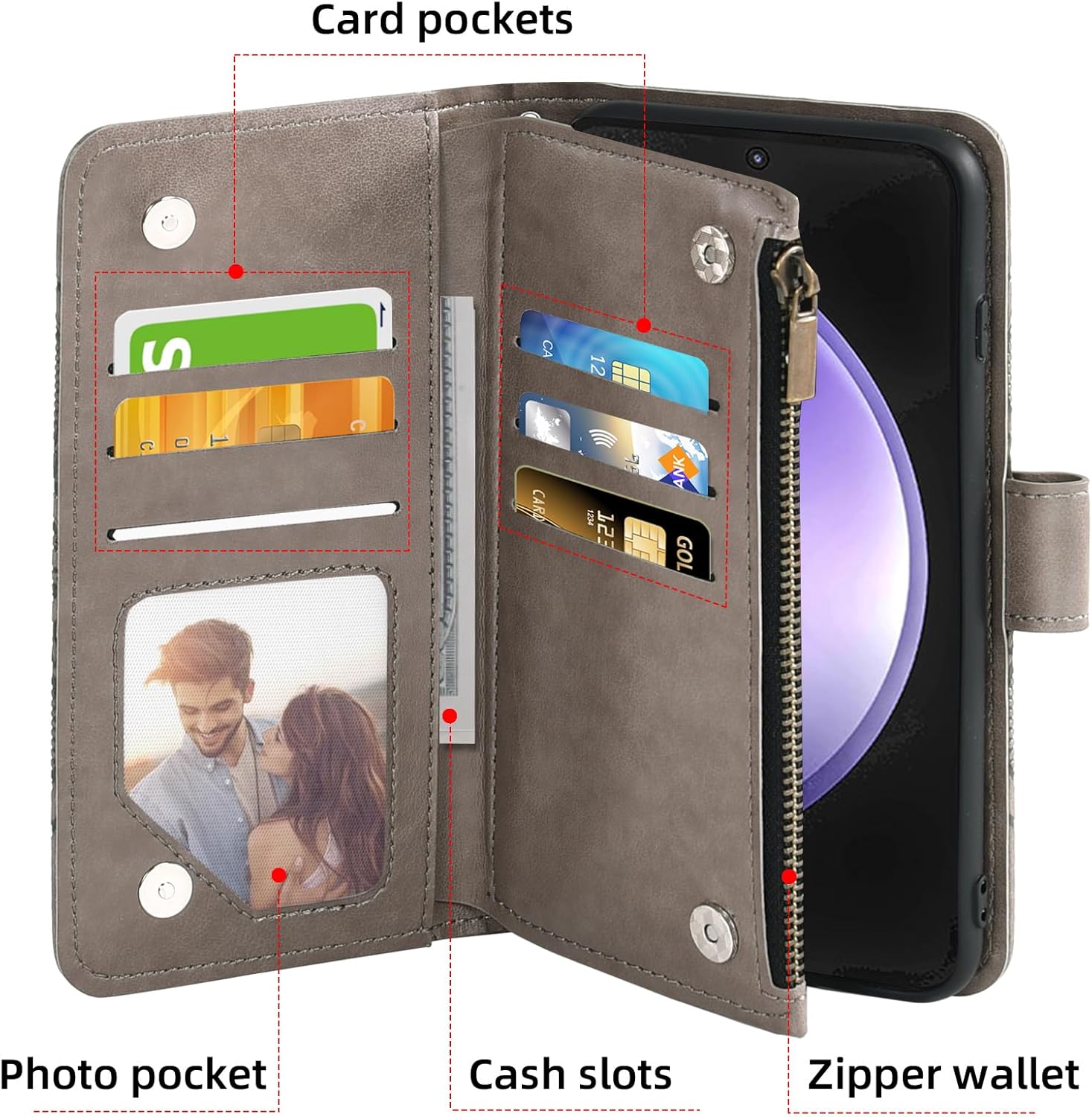 Asuwish Phone Case for Samsung Galaxy S24 Plus/S25 Plus S24+ S25+ 5G Wallet Cover with Screen Protector Flip Credit Card Holder Cell Accessories S24Plus 24S + S 24 24+ S25Plus 25S 25+ Women Men Grey - Image 2