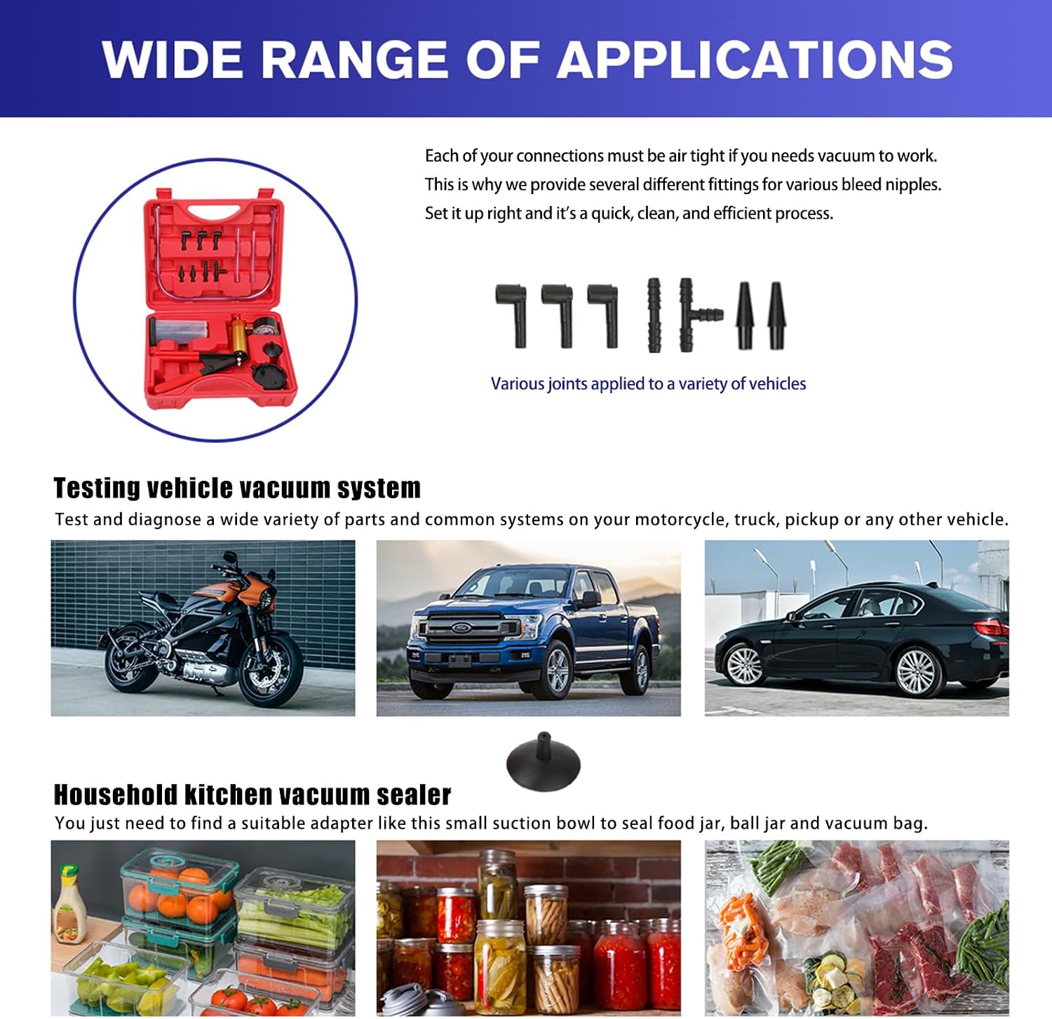 2 in 1 Brake Bleeder Kit with Hand Vacuum Pump and Adapters, Automotive Brake Fluid Bleeding Set Universal for Car Truck Motorcycle Bike Power Steering Fluid(Red)