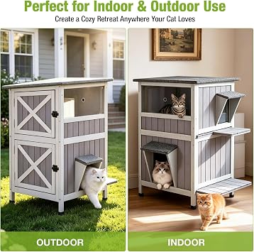 GUTINNEEN 2-Story Large Outdoor Cat House Weatherproof for 2-4 Outdoor Cats
