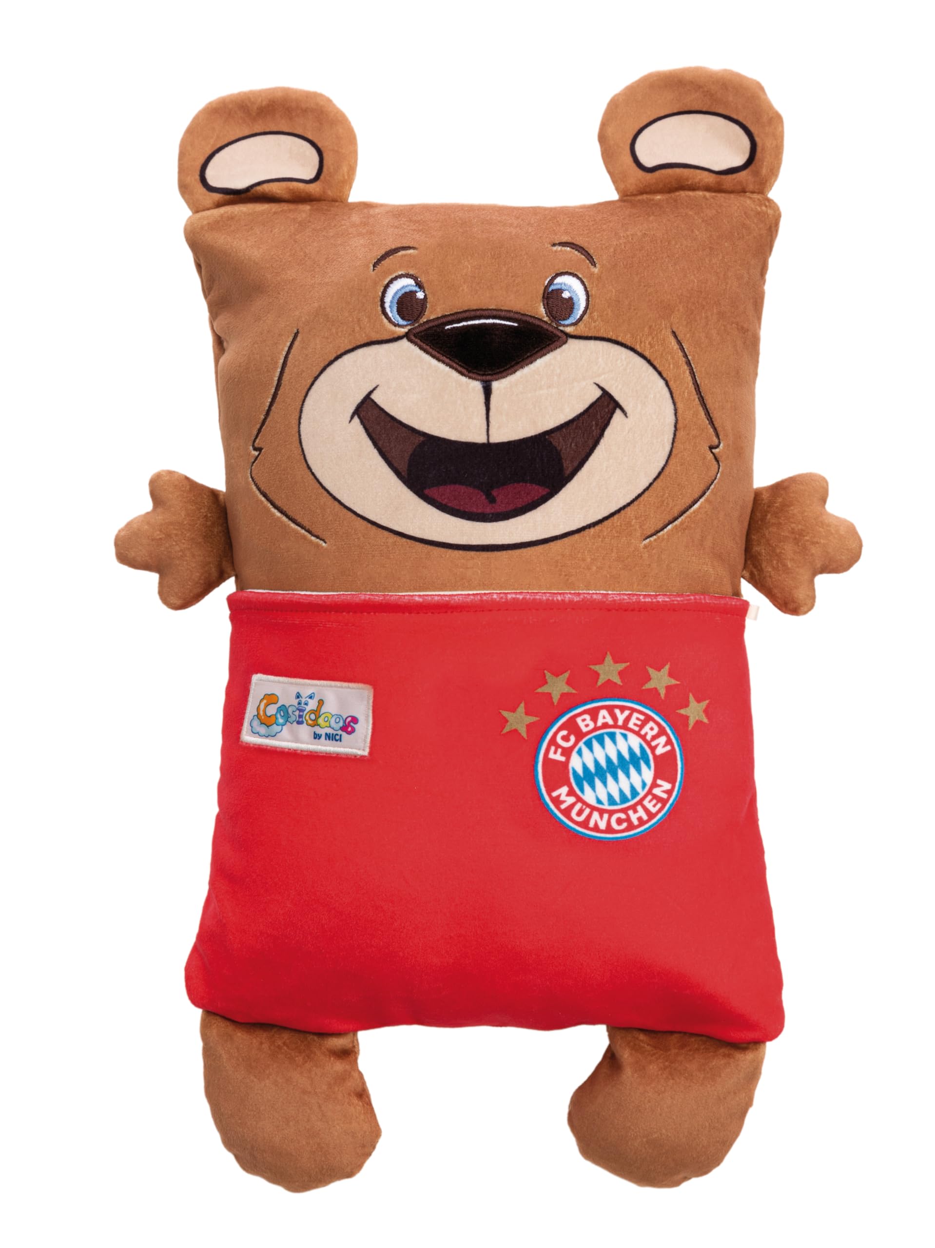 NICI 63177 Cosidoos przytulanka FC Bayern Monachium, odwracalna, miękki pluszak, urocza pluszowa zabawka do przytulania i zabawy, dla dzieci i dorosłych, świetny pomysł na prezent, 30 x 20cm, brązowa