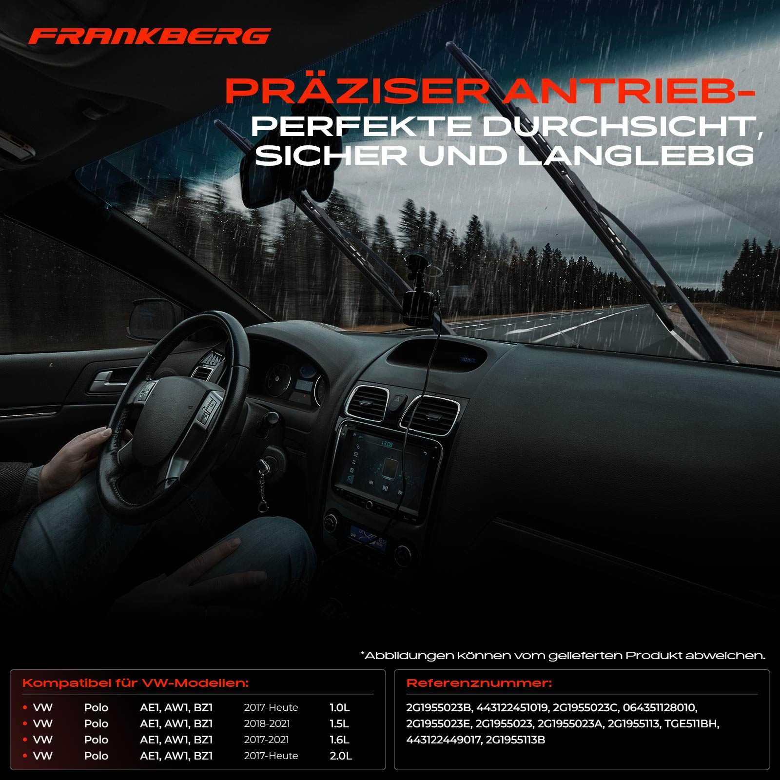 Frankberg Motor lenpiaParabrisas Parabrisas Delantero 12V 4-Polos Compatible con Polo AE1 AW1 BZ1 1.0L 1.5L 1.6L 2.0L 2017-2025 Replace# 2G1955023,2G1955113