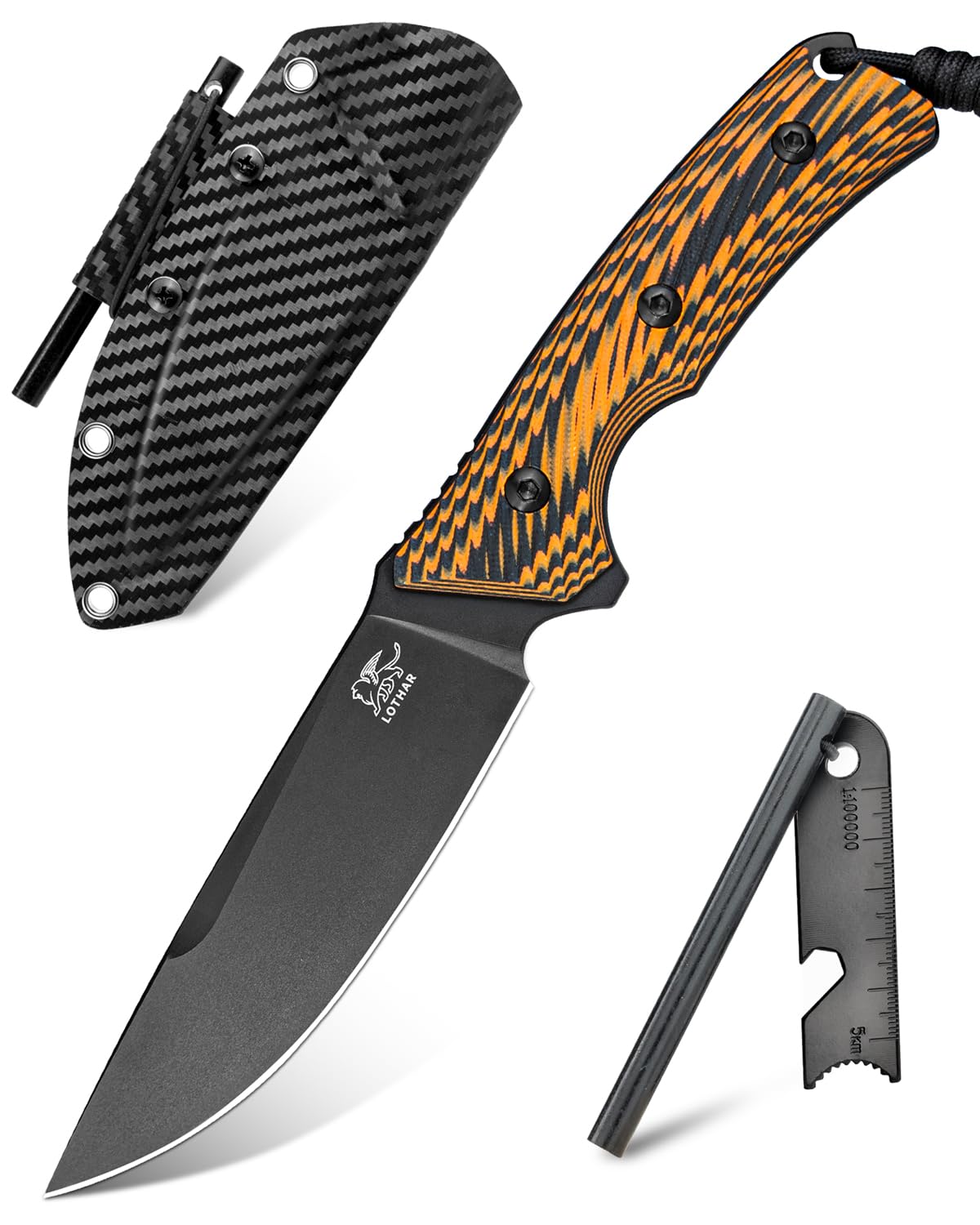 LOTHAR FOX Jagdmesser aus D2 Stahl, Outdoor Messer mit G10 Griff, Full Tang, Zweifarbiges Outdoor Messer Survival, Fahrtenmesser, für Outdoor Liebhaber und Abenteuer