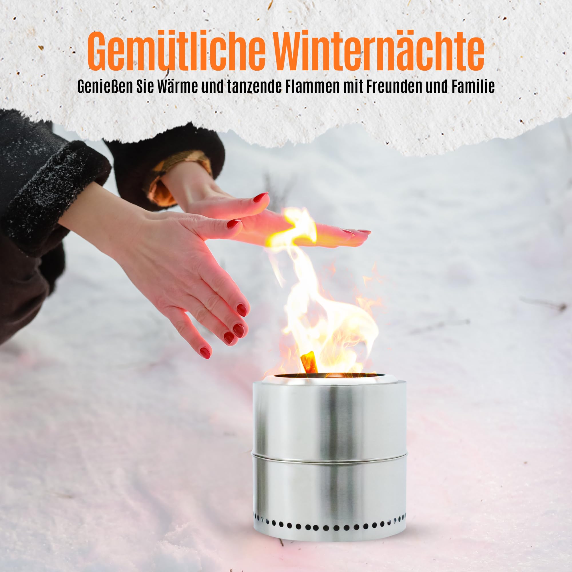 Feuerstelle, Feuerkorb, Feuertonne, Ø 37 cm, Deko für Garten,Terrasse und Balkon,Für Pellets/Holz, Edelstahl rauchfreier Camping-Tischkocher für die Vorstadt,Silber