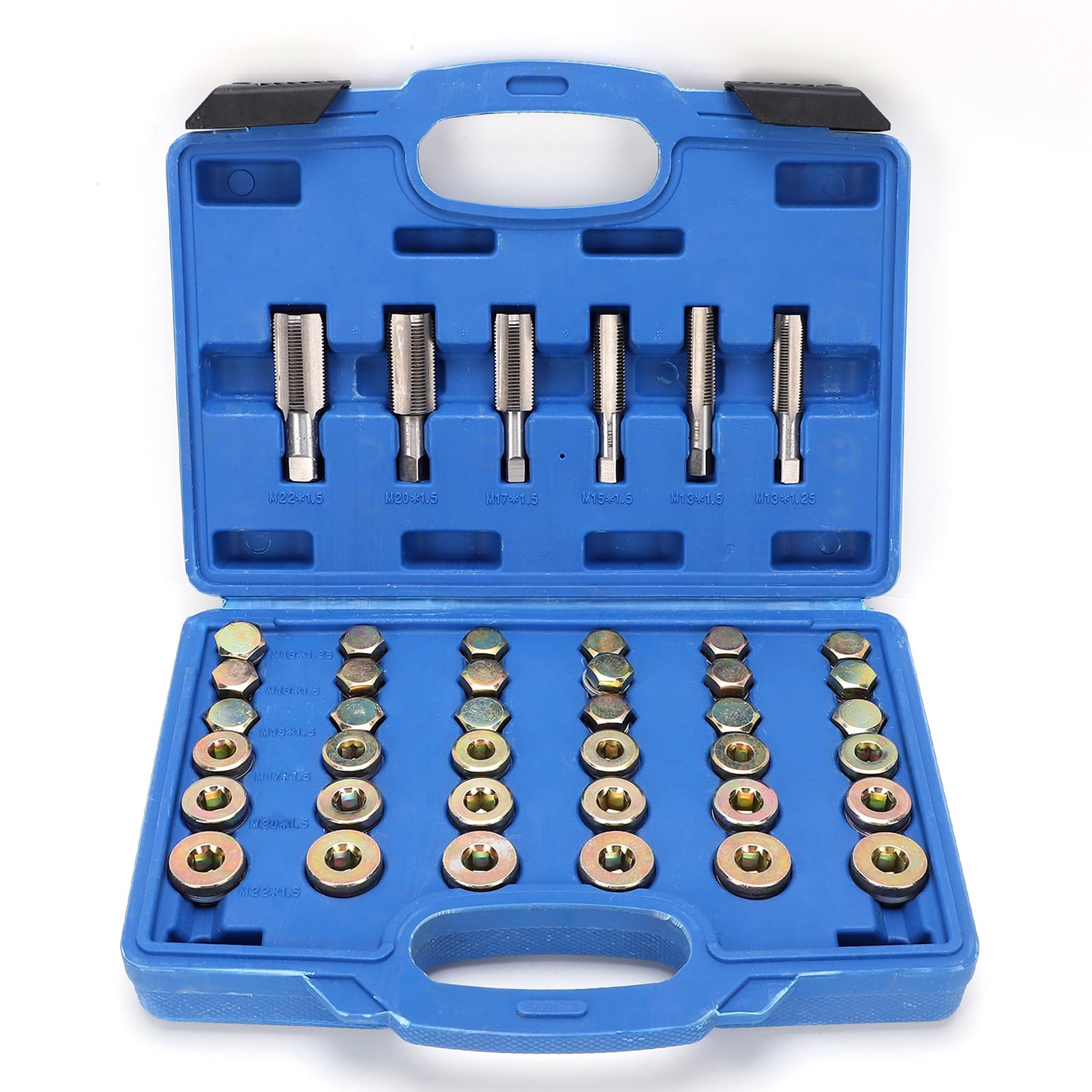 Kit di Riparazione Tappo di Scarico Coppa Olio Motore da 114 Pezzi, Set di Strumenti di Riparazione Filettatura Automatica in Acciaio Legato, Adatto per la Maggior Parte delle (114 pezzi)