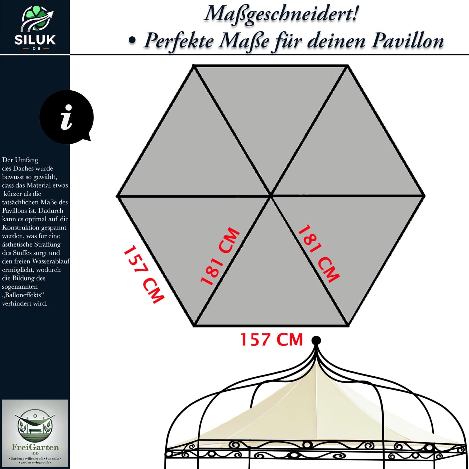 Tetto di ricambio per gazebo Modena, 6 angoli, 320 cm, impermeabile, materiale: Panama PCV Soft 370 g/m², extra forte, modello 8 (beige)