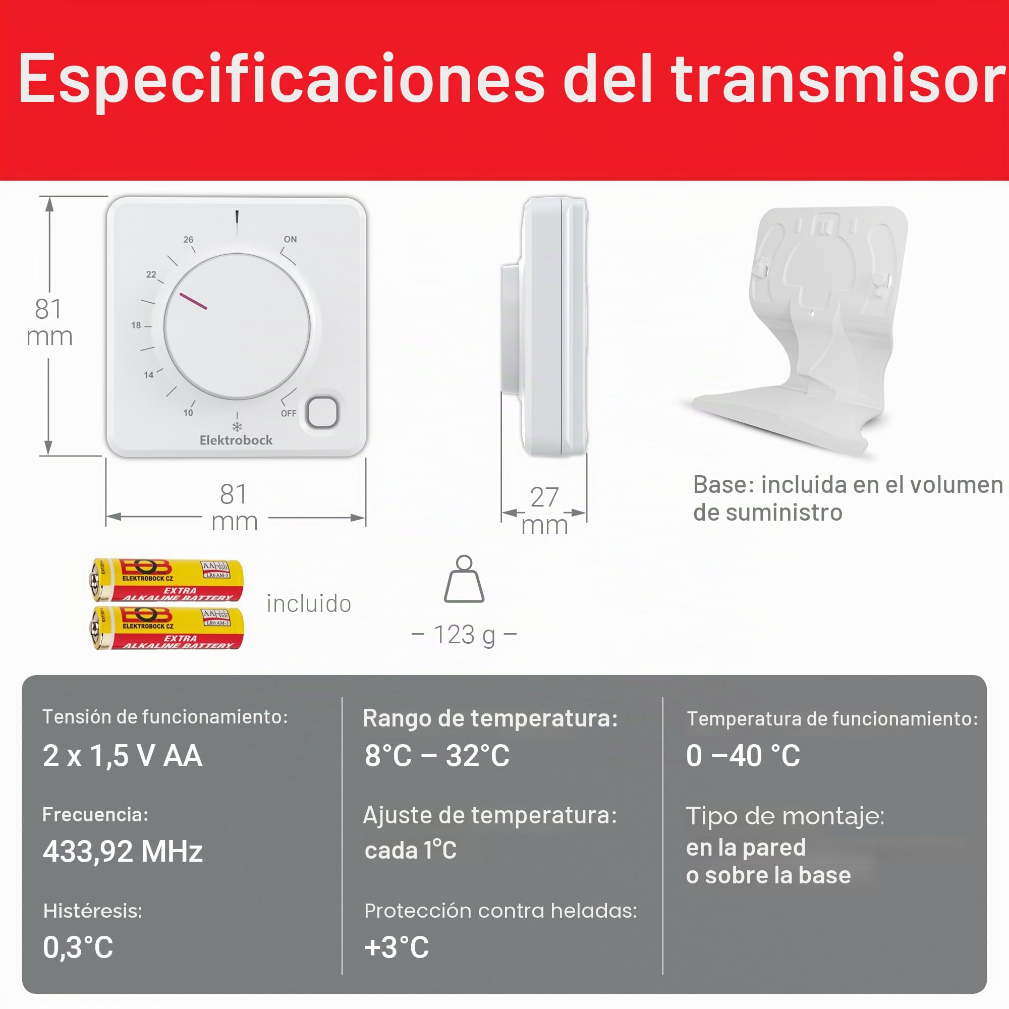 Elektrobock Termostato inalámbrico BPT012, 158 x 181 x 62 mm