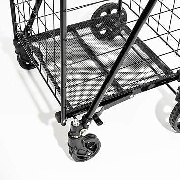 4 Tekerlekli 60 L Katlanabilir Kılıflı Pazar Arabası – 360° Dönebilen Metal İskeletli Siyah Alışveriş Arabası