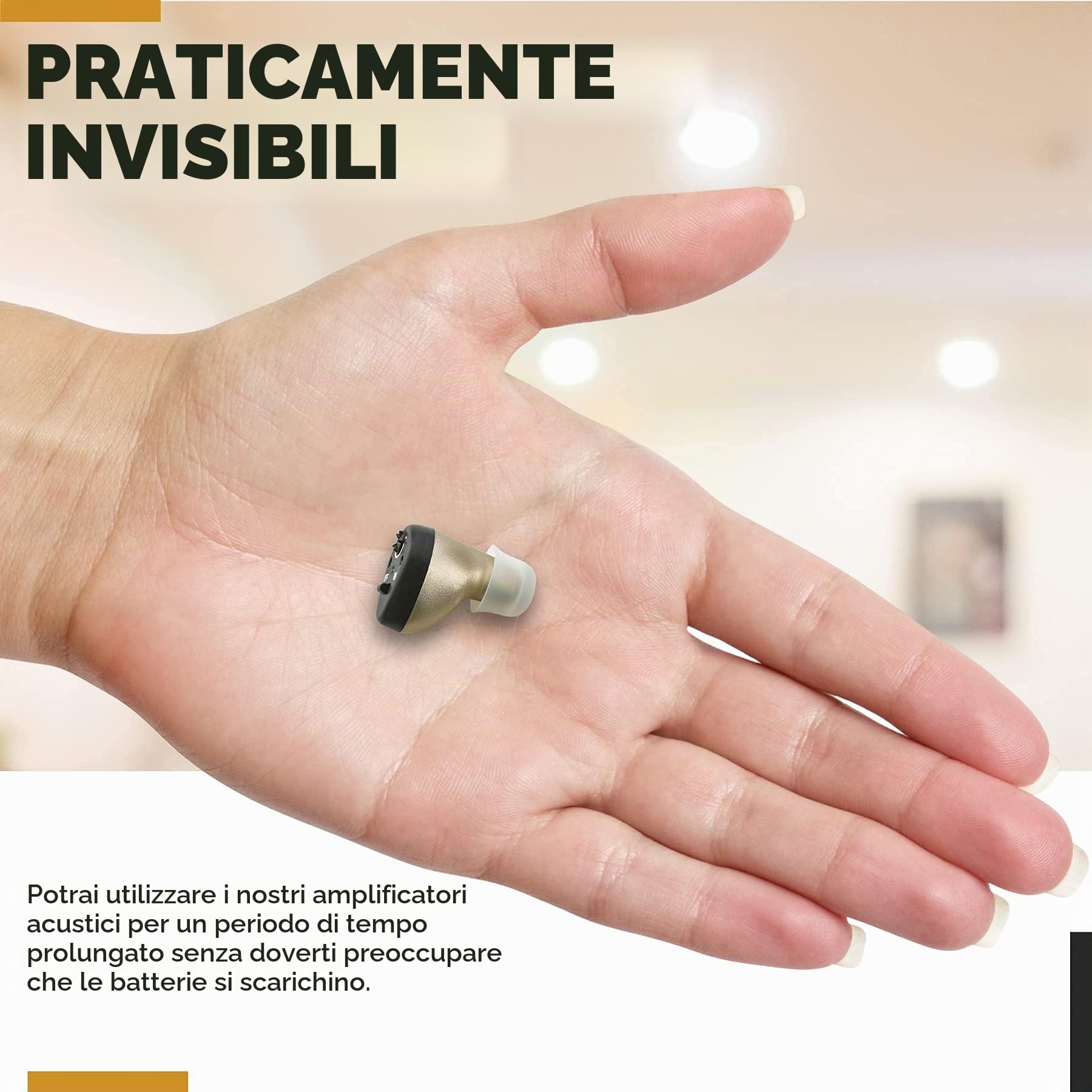 Anziani e adulti, CIC ricaricabile Completa nel canale Personale quasi invisibile - Funzione di riduzione del feedback digitale, Sinistra - Nero