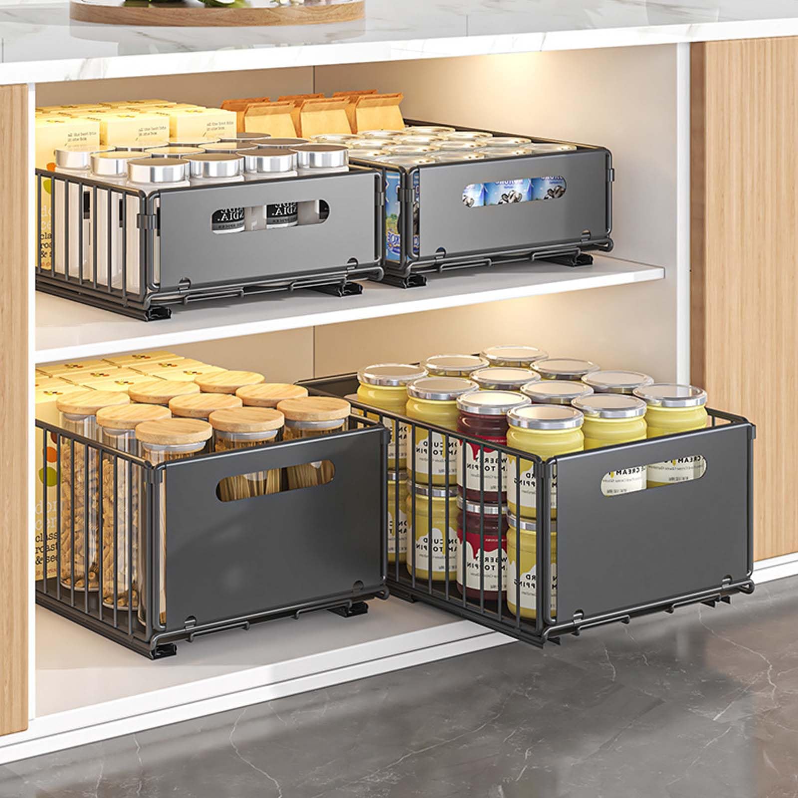 MGMGART Sliding Pull-Out Cabinet Drawer Organizer - 9.6x14.8x7.5 Inch, Black, No-Drill Adhesive Installation - View #7