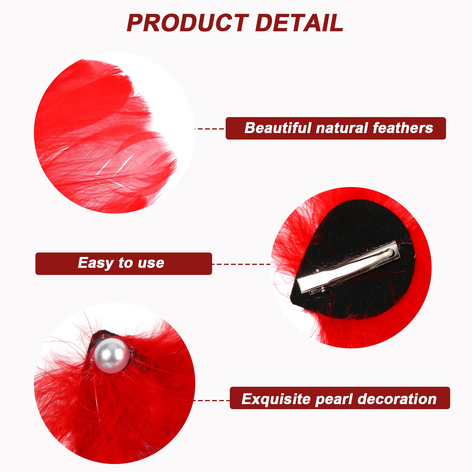 MWOOT 4 Pcs Red Feather Hair Clips - Image 3
