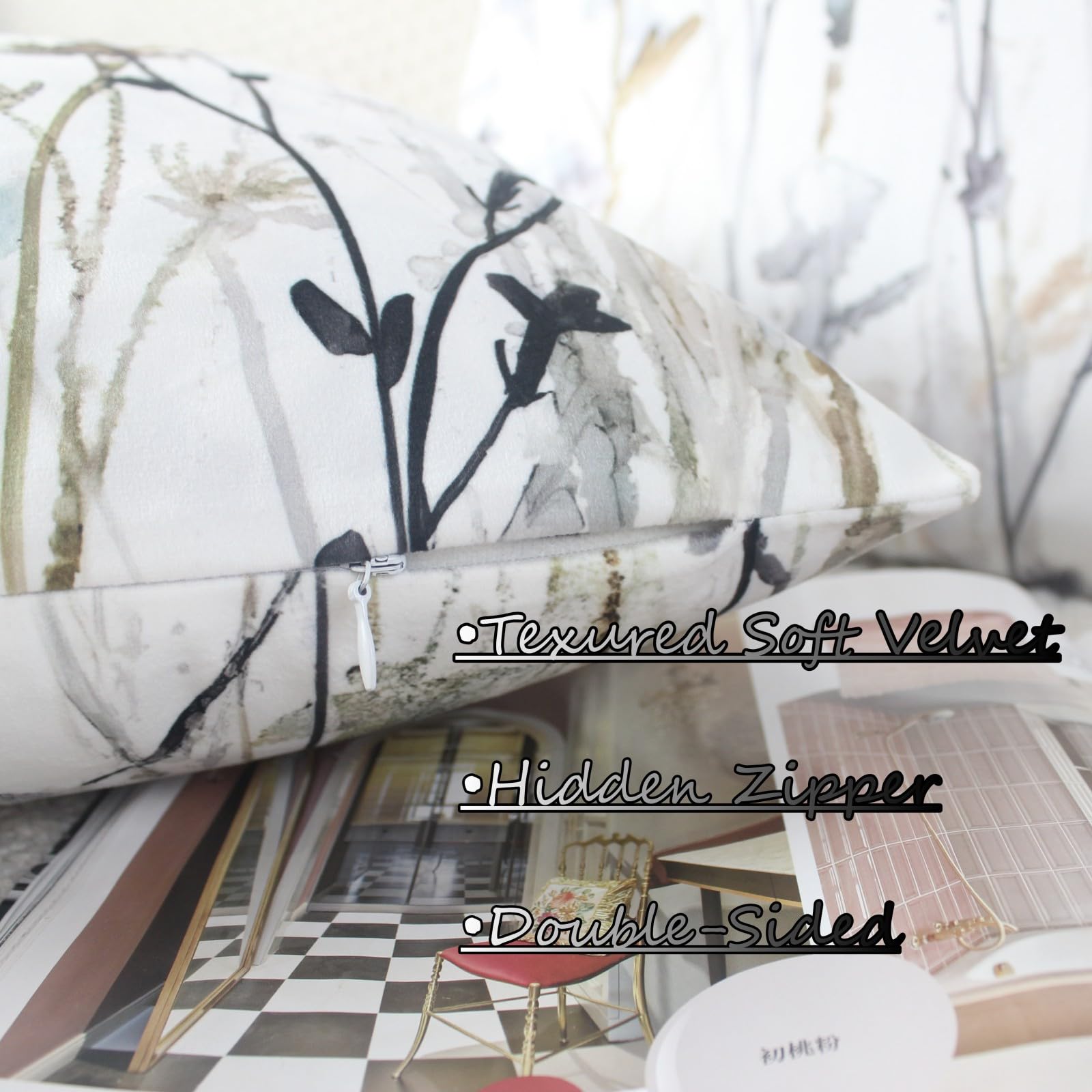 NIULAA Velvet Cushion Covers 45 x 45 Set of 2 Spring Cushion Cover Grey Watercolor Square Pillow Case Decorative Sofa Cushion Covers 18x18 Scatter Cushions Covers Art Deco - Image 3