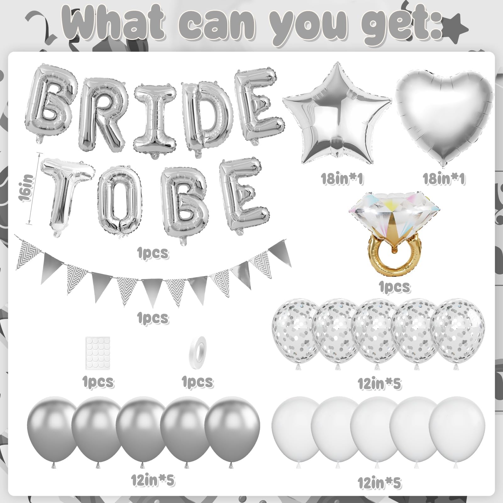 Dagelar Silver Bachelorette Party Decorations, Bride To Be Bridal Shower Balloons - Image 2