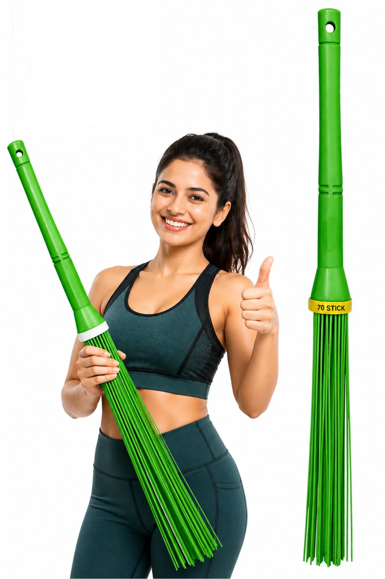 1 pic-Super Strong Heavy Duty Plastic Jhadu for Bathroom Cleaning 32 Inch Long Handle 70 Sticks Waterproof Plastic Broom for Floor Toilet Home Outdoor Cleaning-image-46