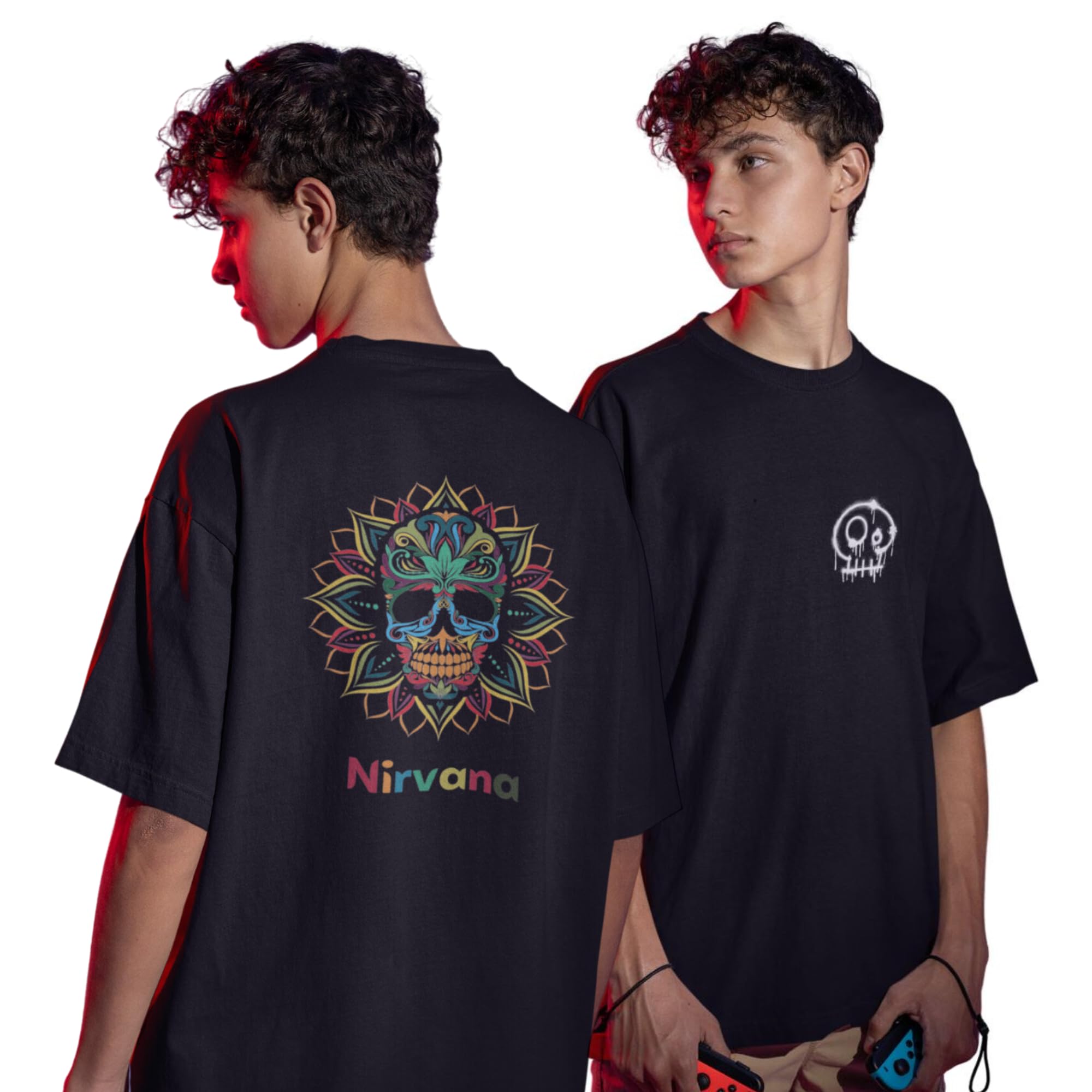 Broke MemersOversized Cotton Graphic Print Nirvana Black Drop Shoulder T-Shirt for Men and Women (Black)