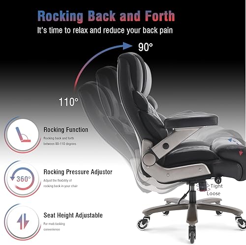 Miniatura 6 de Silla de oficina grande y alta de 700 libras, soporte lumbar ajustable, base de metal resistente, ruedas de goma silenciosas, respaldo alto, silla