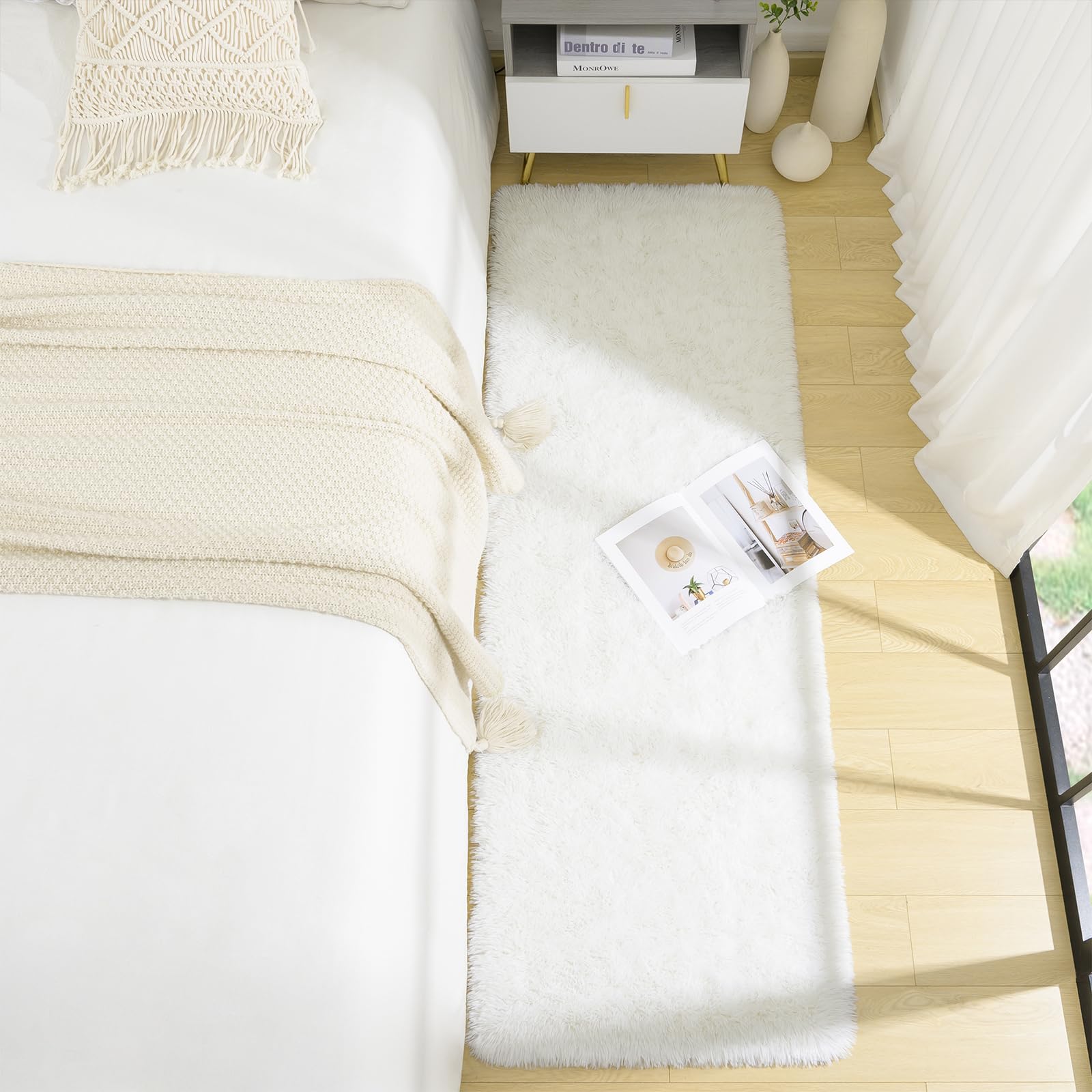 Condition photo showing New/Like New for benron soft runner rug for bedroom 2x6, washable fluffy runners cream white | modern plush long rugs for hallway entryway kitchen dorm, throw area rug for kids girls room decor, non slip floor carpets