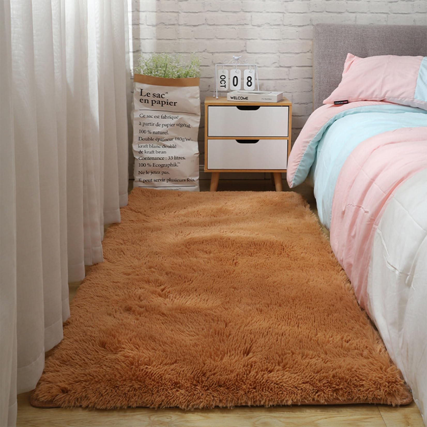 Tapis salon orange 160x160 cm moelleux shaggy pour chambre d'enfant