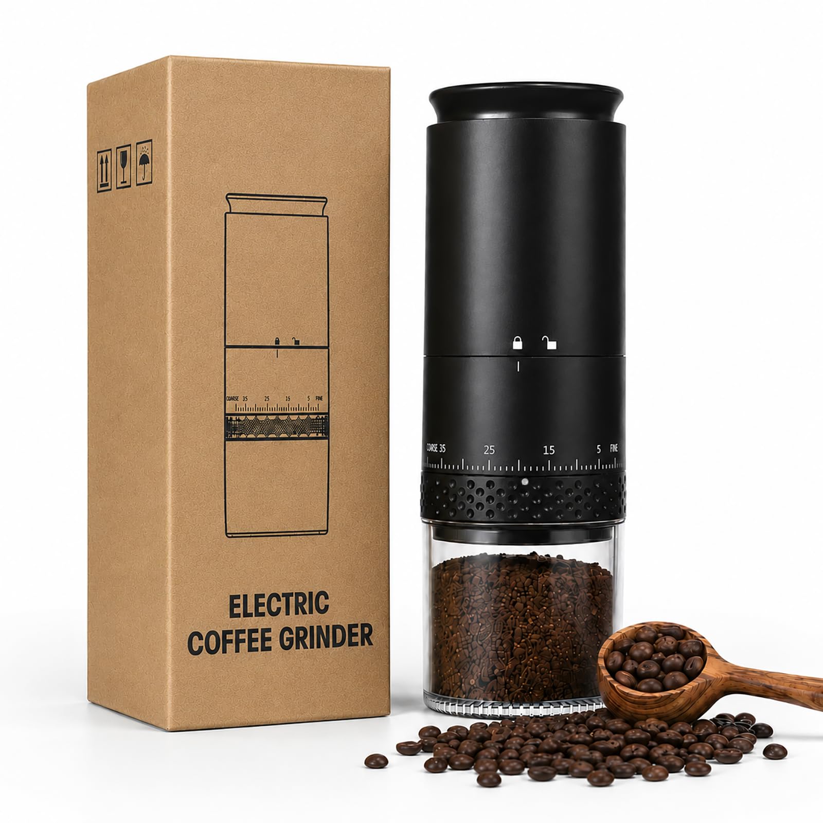 Portable Electric Coffee Grinder,38 Grind Settings, Conical Burr for Travel