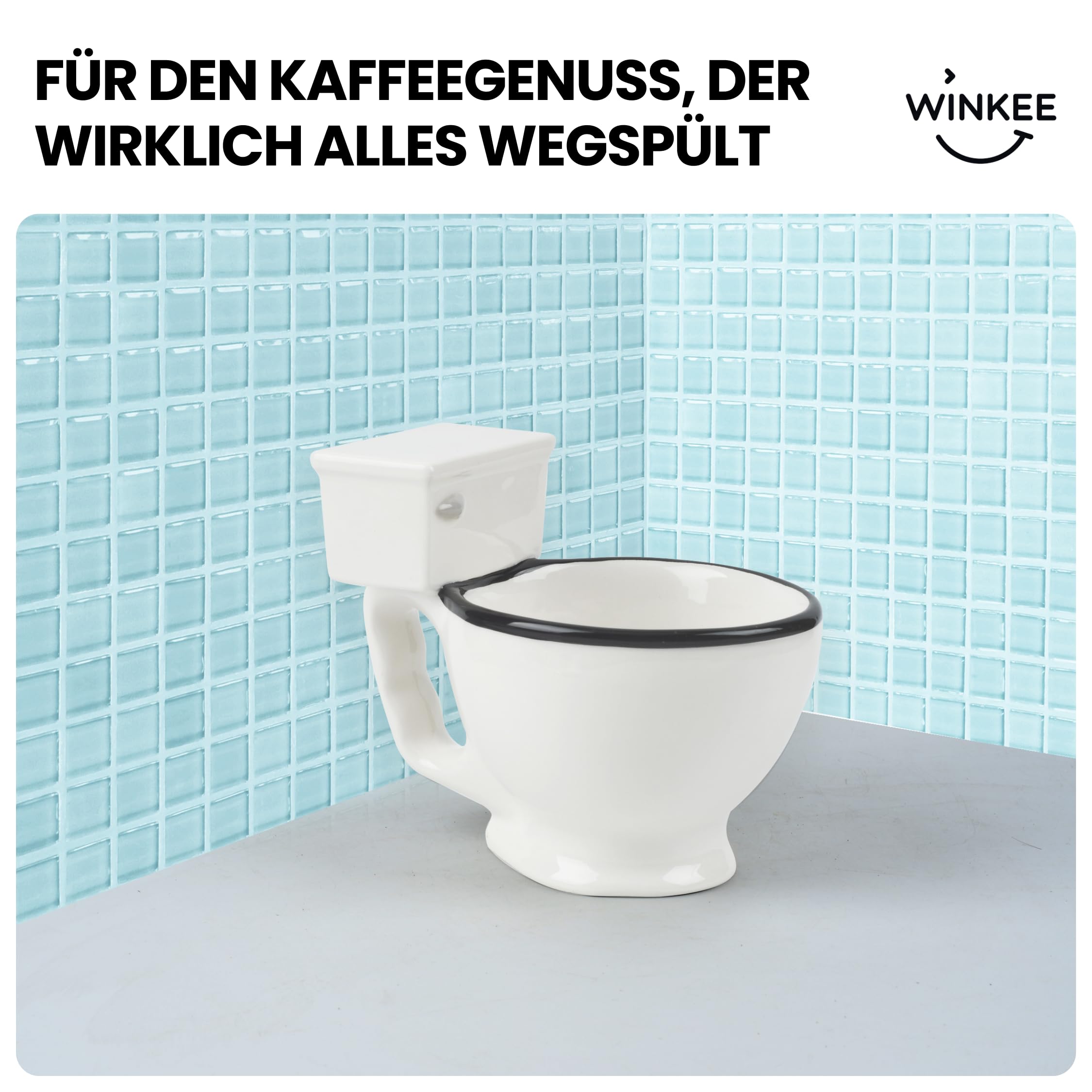 Winkee - Filiżanka do kawy toaletowej 350 ml | Zabawny garnek do kawy o wyglądzie toalety | duży kubek do kawy lub herbaty | stołowy kosz na śmieci | prezent na urodziny, jubileusz, do pracy
