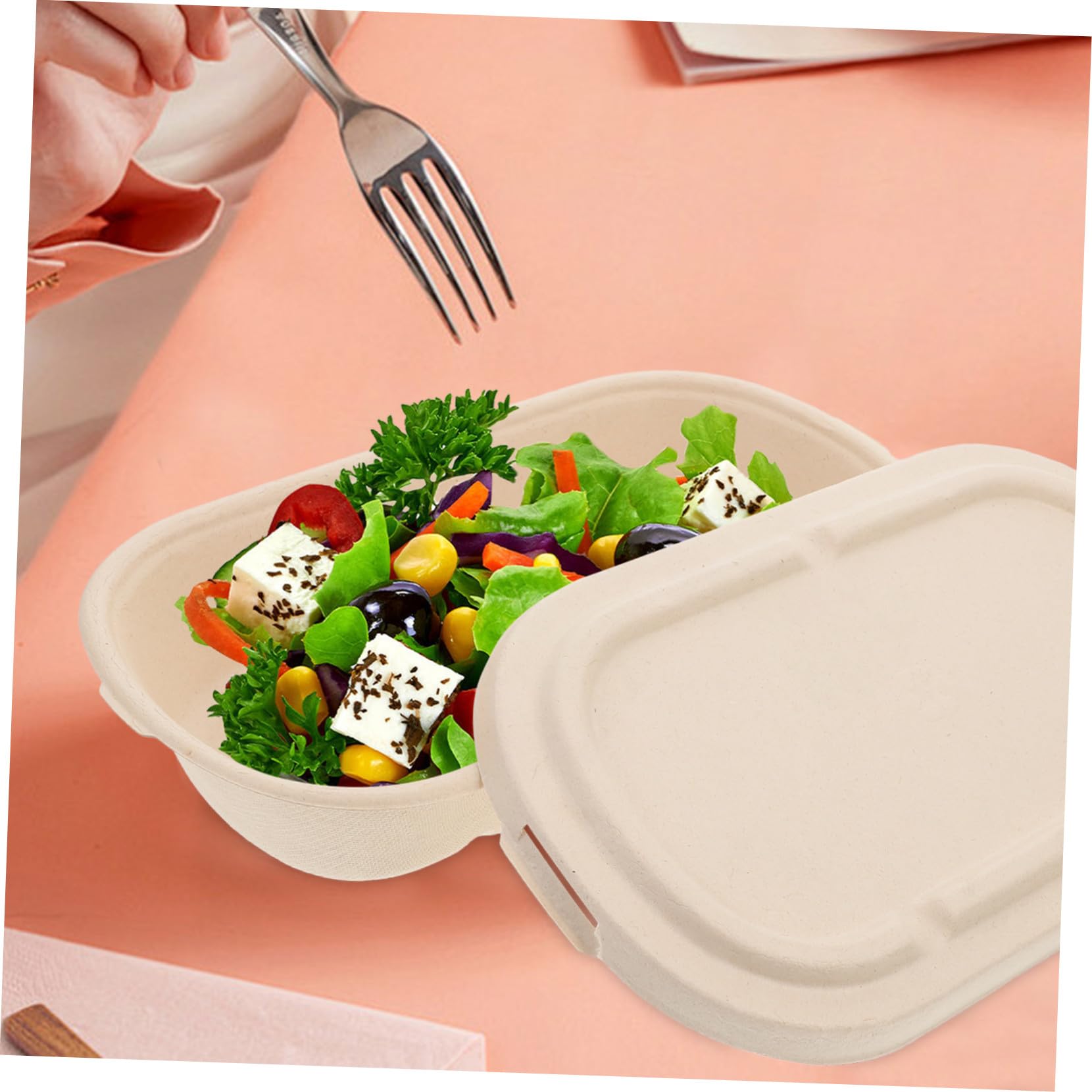 Toyvian 25 Set Pulp per Pranzo con Coperchio Scatole Porta in Materiale Pulp Compostabile per Takeout Insalate e Sushi Sicuri e Resistenti