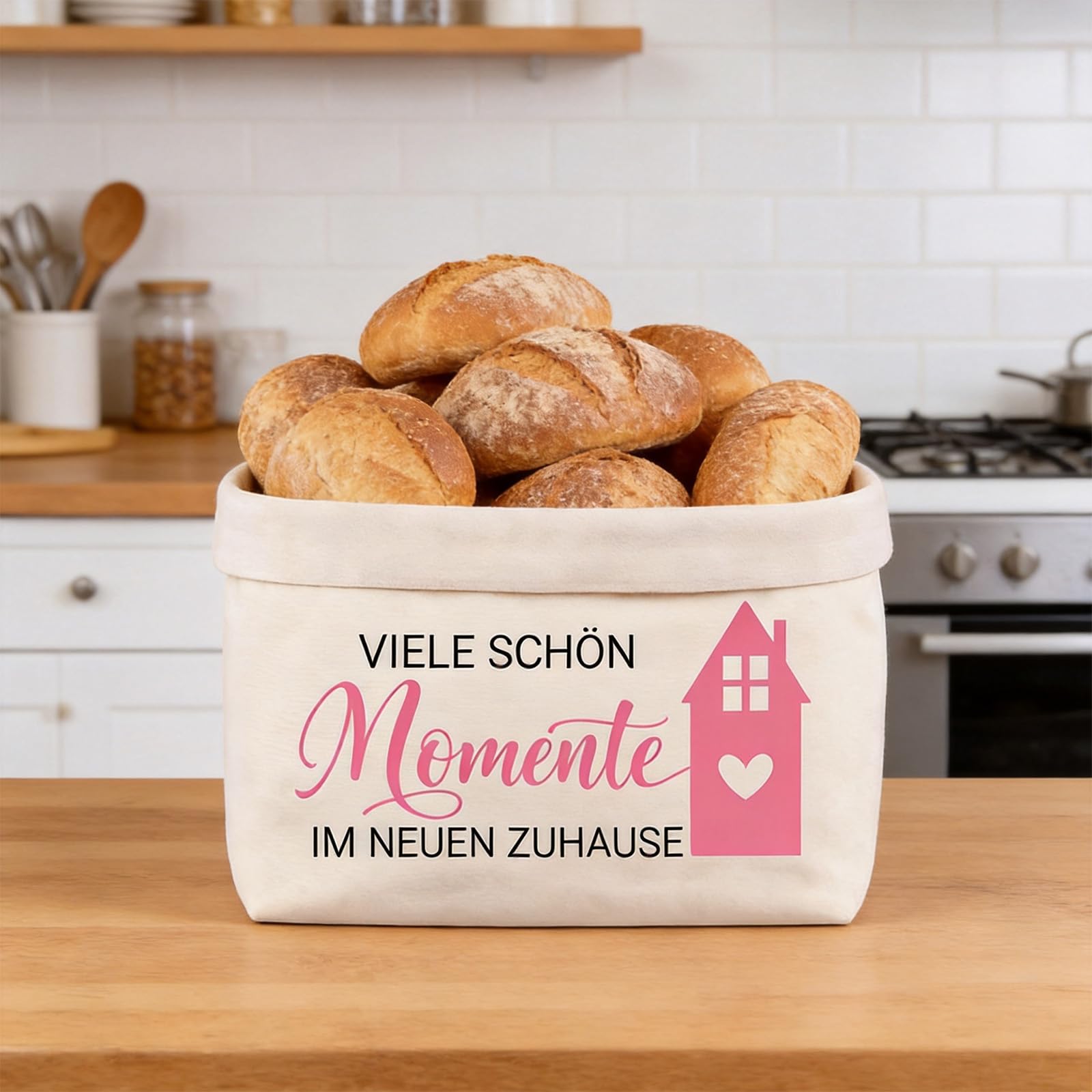 Einzugsgeschenke Wohnung Brotkorb, Beige Stoffkorb Mit Karte Umschlag, Geschenk Zum Einzug Ins Haus, Brötchenkorb Einzugsgeschenke Haus,Wumzug Geschenk für Freunde Familie Paare Kollegen