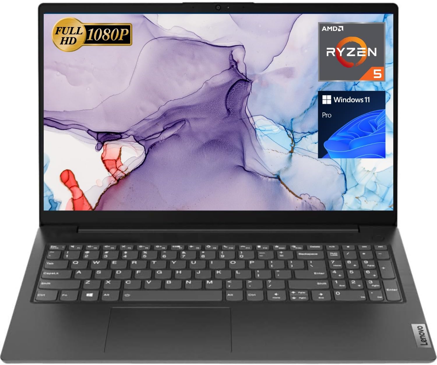 Lenovo V15 Laptop, 15.6" FHD Display, AMD Ryzen 5 5500U Hexa-core Processor (Beat Intel i7-1065G7), 8GB RAM, 512GB SSD, HDMI, RJ45, Numeric Keypad, Wi-Fi, Windows 11 Pro, Black