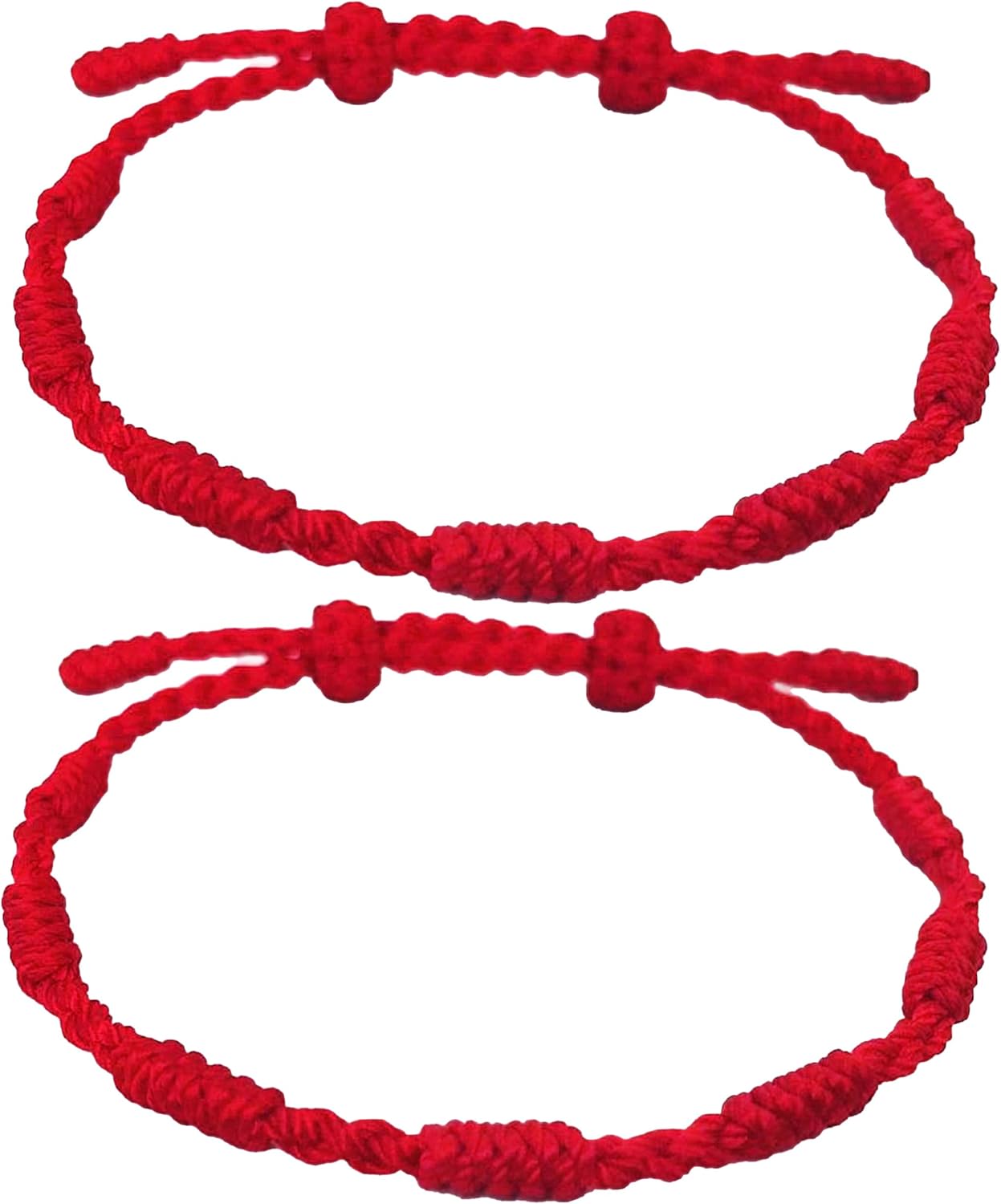 2PCS Kabbalah Red String Bracelet, 7 Knot of Protection Bracelet for Women and Men, Good Luck Handmade Buddhist Vajra Knot Protection Bracelet for Family and Friends, Double Adjustable Buckles