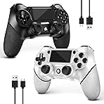 AceGamer 2 Pack for PS4 Controller, Wireless Controller for PS4/Pro/Slim/PC, with Non-Slip Grip of Both Sides and 2 USB-C Cable! (Black and White)