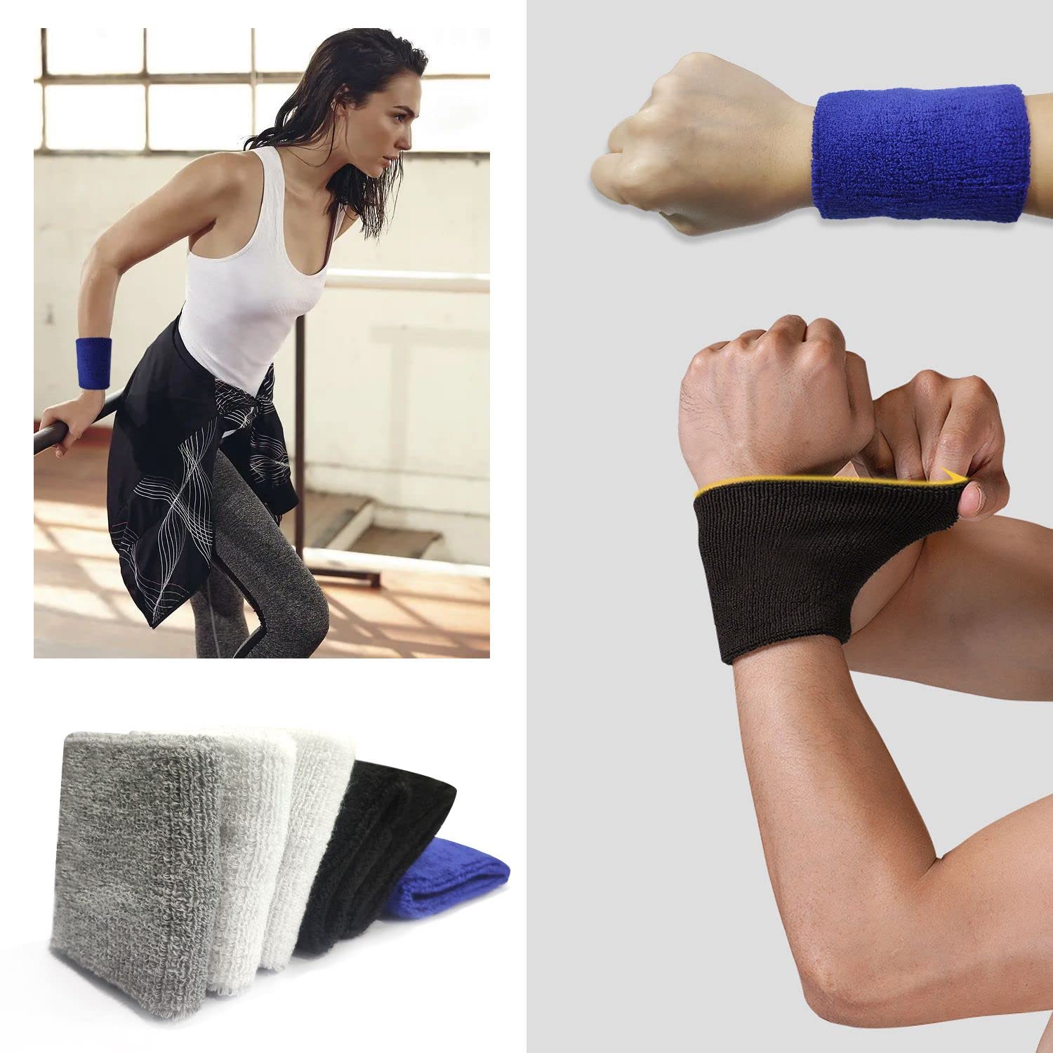 Bieiyhe 4pcs Bandeau Poignet Sport, Bracelet Eponge Absorbant Et Anti Transpiration, Serre Tennis, Sweatband En Coton Pour Gym Running Basketball