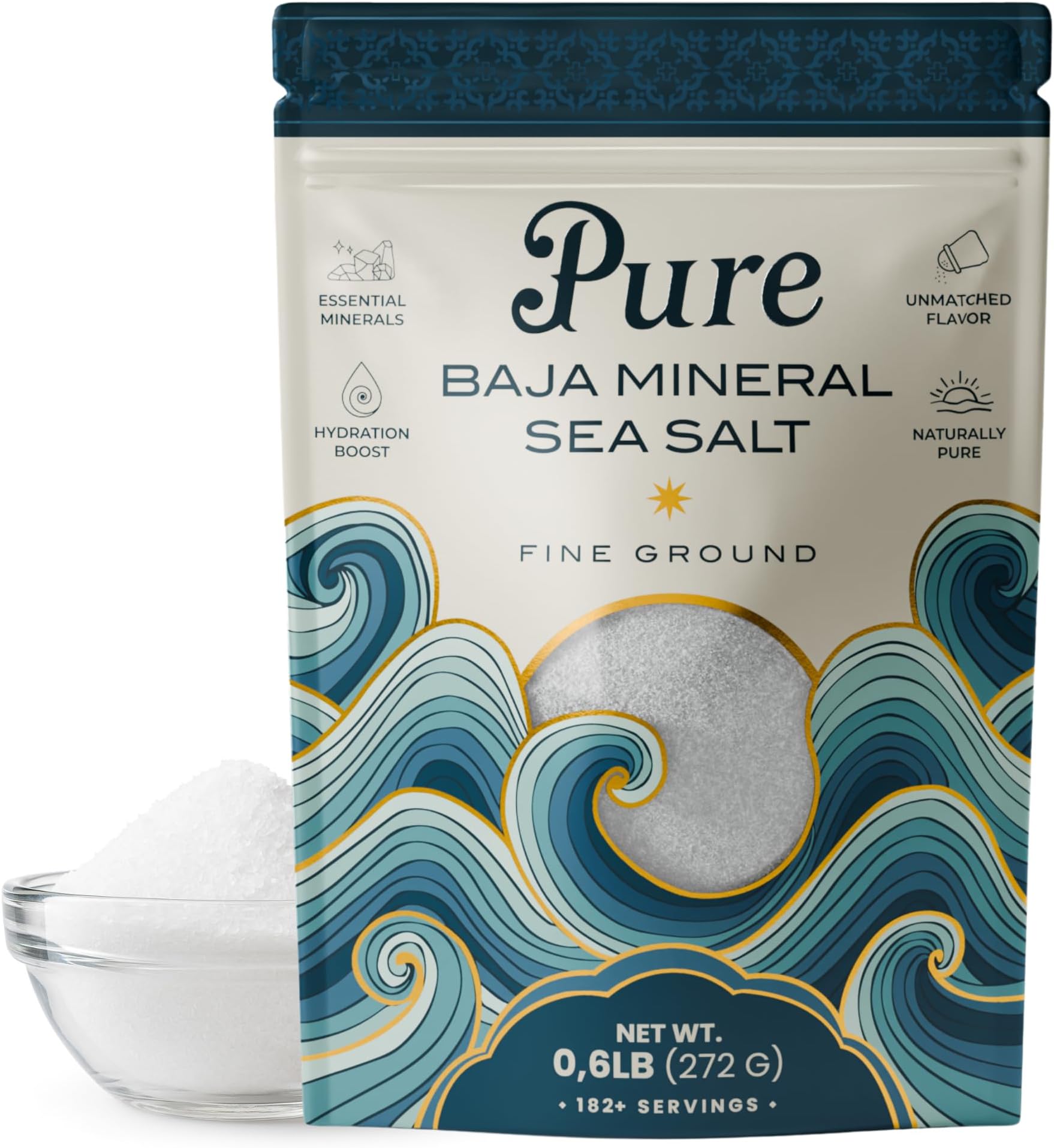 Pure Baja Mineral Sea Salt, Fine Ground, 0.6 lb. 100% Organic, Unrefined, Mineral-Rich, Low Sodium, for Cooking, Finishing, Hydration & Grinders – Hand-Harvested from the Sea of Cortez