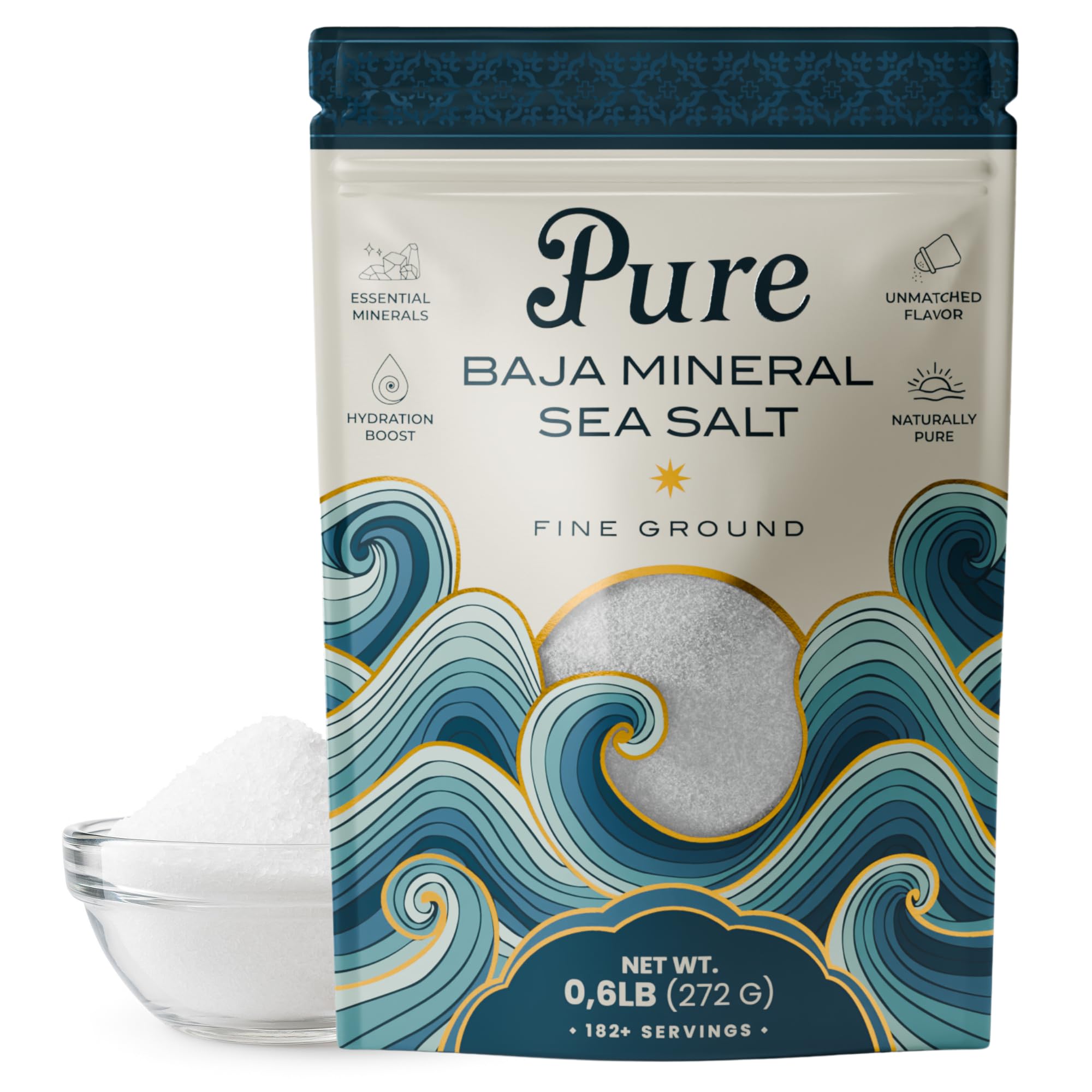 Baja Gold Sea Salt, Fine Ground, 0.6 lb. 100% Organic, Unrefined, Mineral-Rich, Low Sodium, for Cooking, Finishing, Hydration & Grinders – Hand-Harvested from the Sea of Cortez