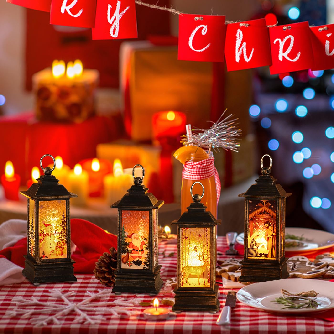 Decoraciones de Navidad, mini linternas de Navidad, decoración del árbol de Navidad, decoración del hogar, farol de vela pequeña, decoración de vacaciones, regalos para familiares, niños o amigos (4