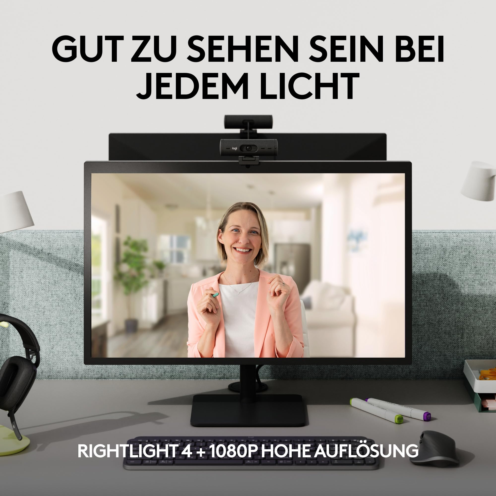 Logitech Brio 505 Full HD-Webcam mit automatischer Belichtungskorrektur | Auto-Framing, Präsentationsmodus, 2 Mikrofone, Geräuschunterdrückung, Abdeckblende, Teams, Meet, Zoom, Graphit