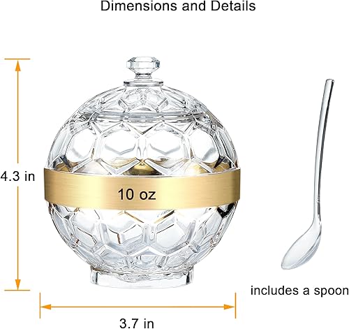 Miniatura 2 de Azucarero acrílico transparente con tapa y cuchara, contenedor de azúcar de 10 onzas para accesorios de cafetería, tarro de azúcar (chapado en oro)