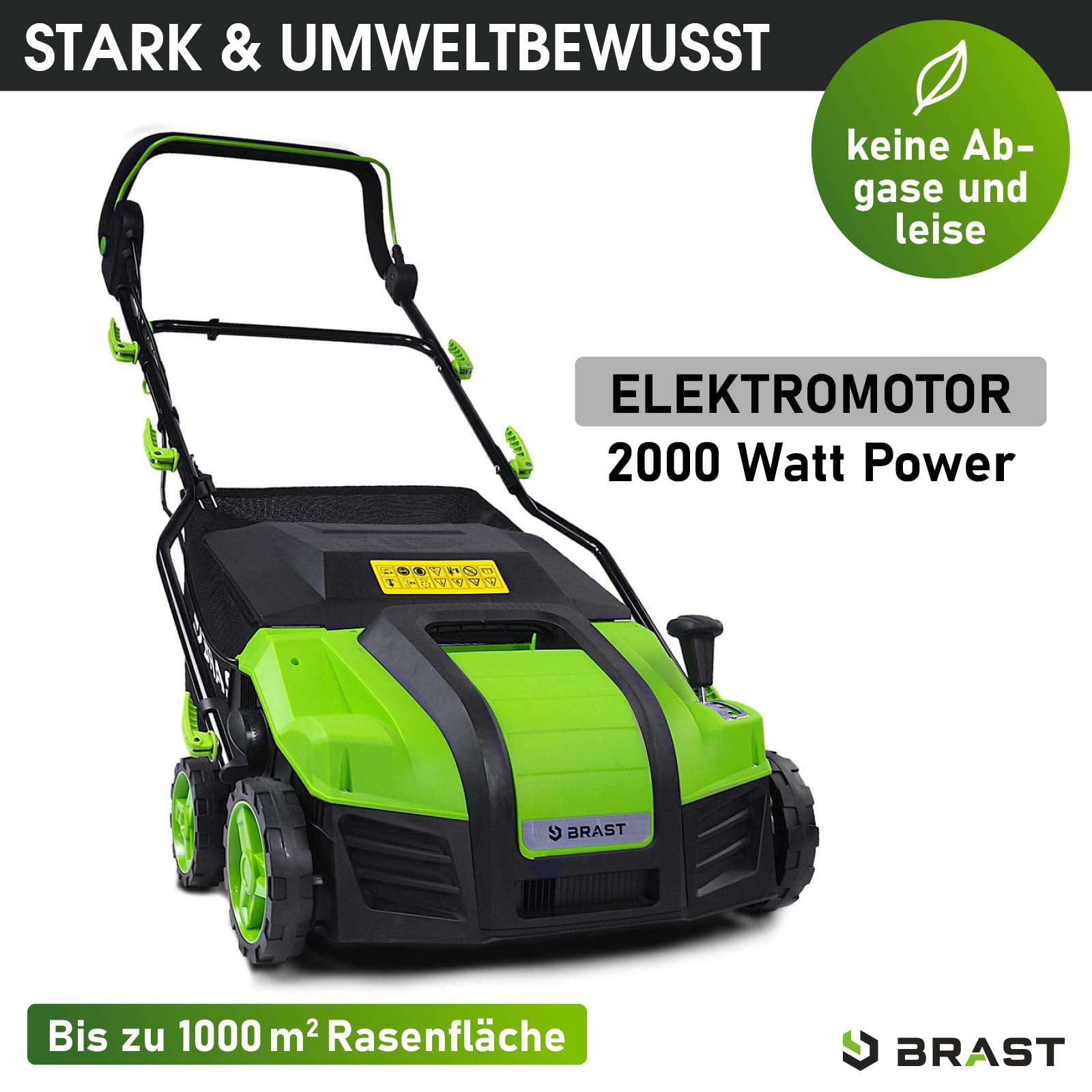 BRAST Vertikutierer Elektro Rasenlüfter | 1500-2000 Watt | 32-40cm Arbeitsbreite | 3 Modelle | großer Fangkorb Transportgriff & Klappbar | für kleine bis sehr große Rasenflächen | BRE-RV-4000