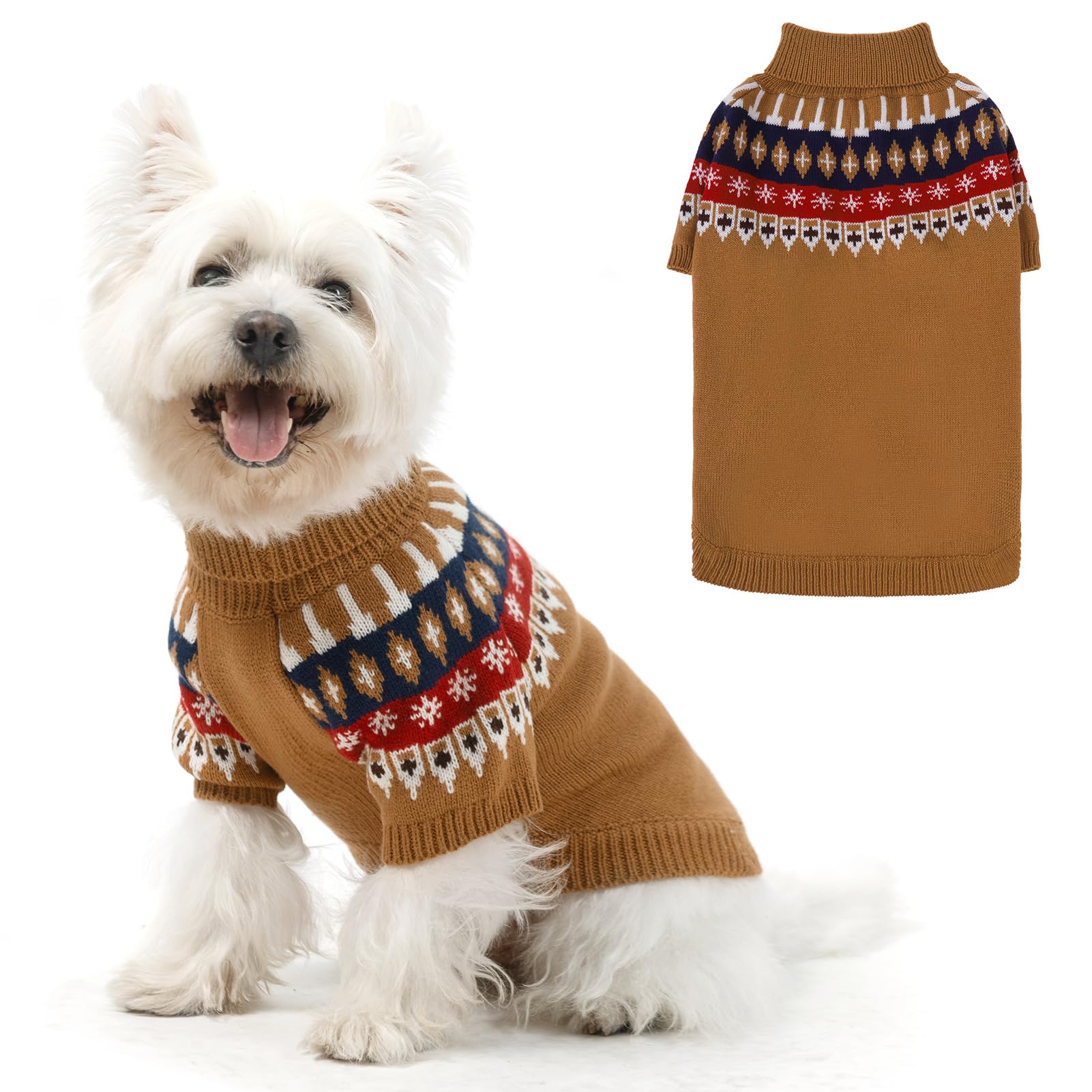 EXPAWLORER Turtleneck Dog Jumper, Knitted Dog Clothes in Classic Fair Isle Patterns